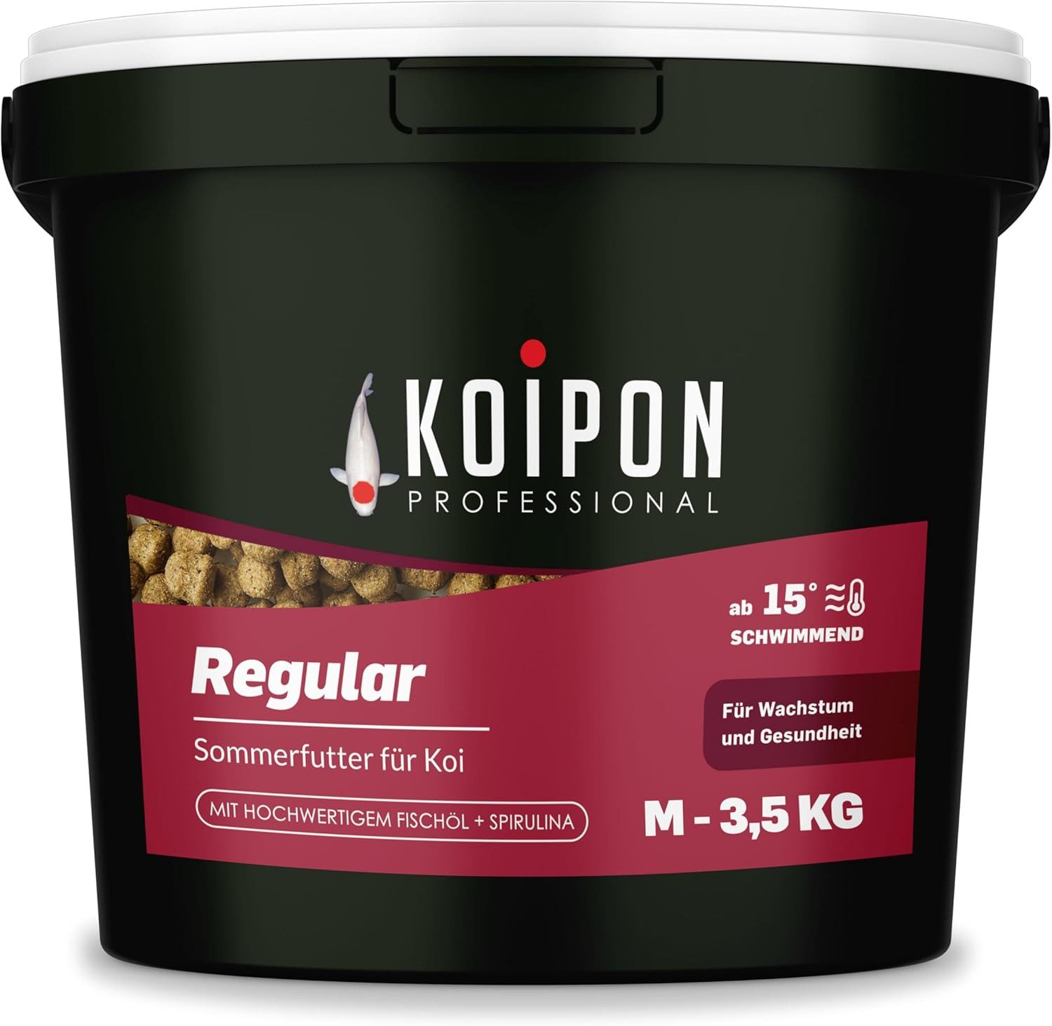 KOIPON KOIPON Regular 6mm Sommerfutter mit Spirulina für Koi, Trockenfutter für: Koi, Goldfische, Teichfische, Zierfische, Sommerfutter, Spirulina Farbverstärkung, Muskelaufbau, Made in Germany