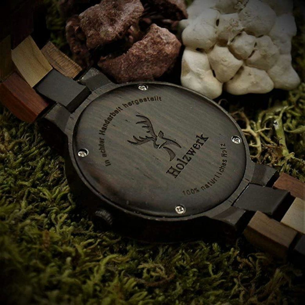 Holzwerk Quarzuhr kleine Holz schwarz mit Uhr in braun Damen Datum & TEUTONIA Armband