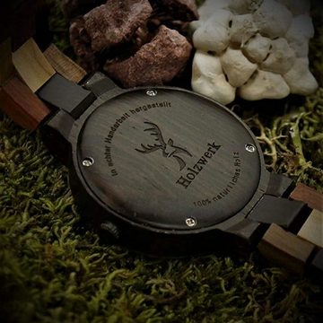 Holzwerk Quarzuhr TEUTONIA kleine Damen Holz Armband Uhr mit Datum in schwarz & braun