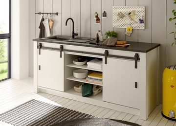 Furn.Design Spülenunterschrank Stove (Küchenschrank in weiß Pinie Vintage, BxH ca.: 201 x 93 cm) für Spüle oder Ceranfeld