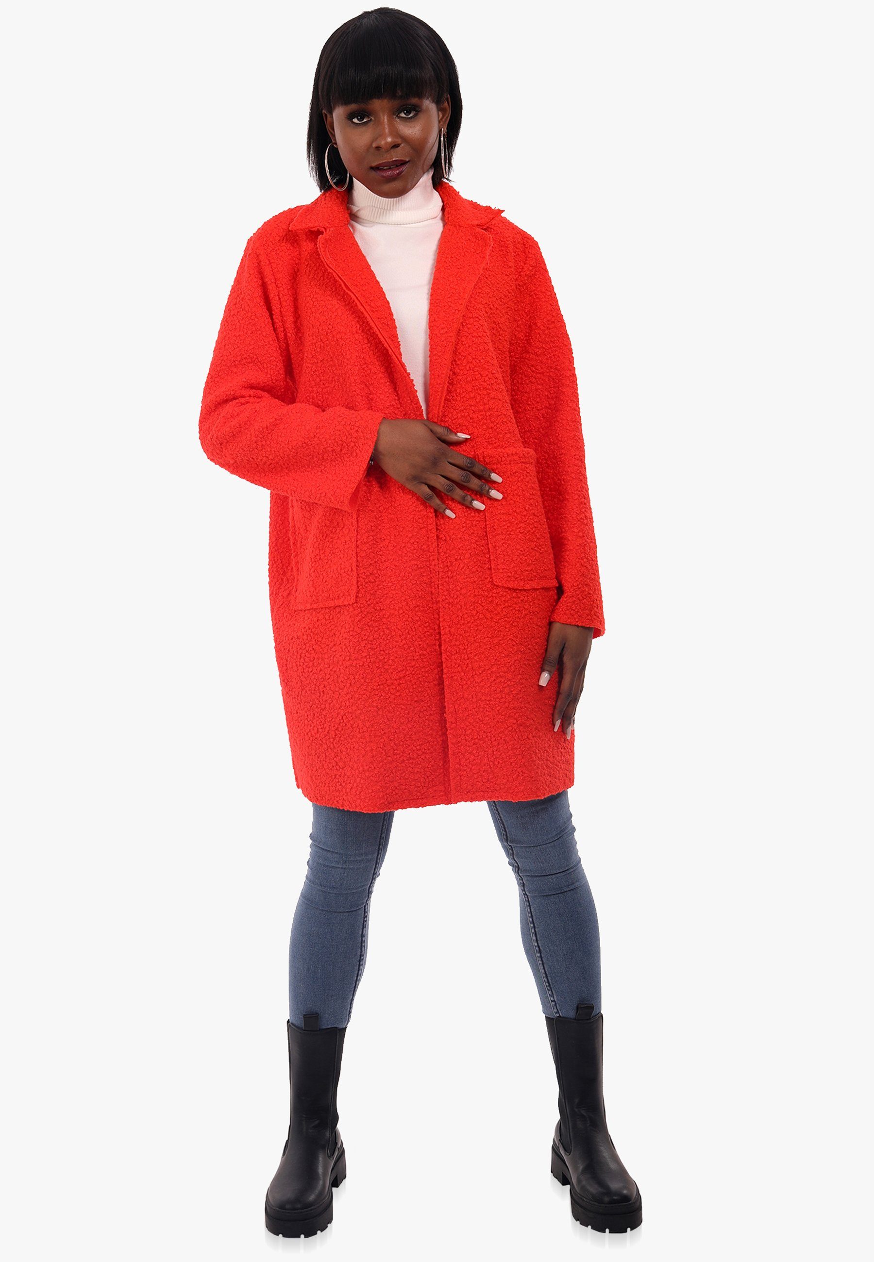 YC Fashion & Style Kurzmantel Bouclé Mantel One Size (1-tlg) mit  Reverskragen