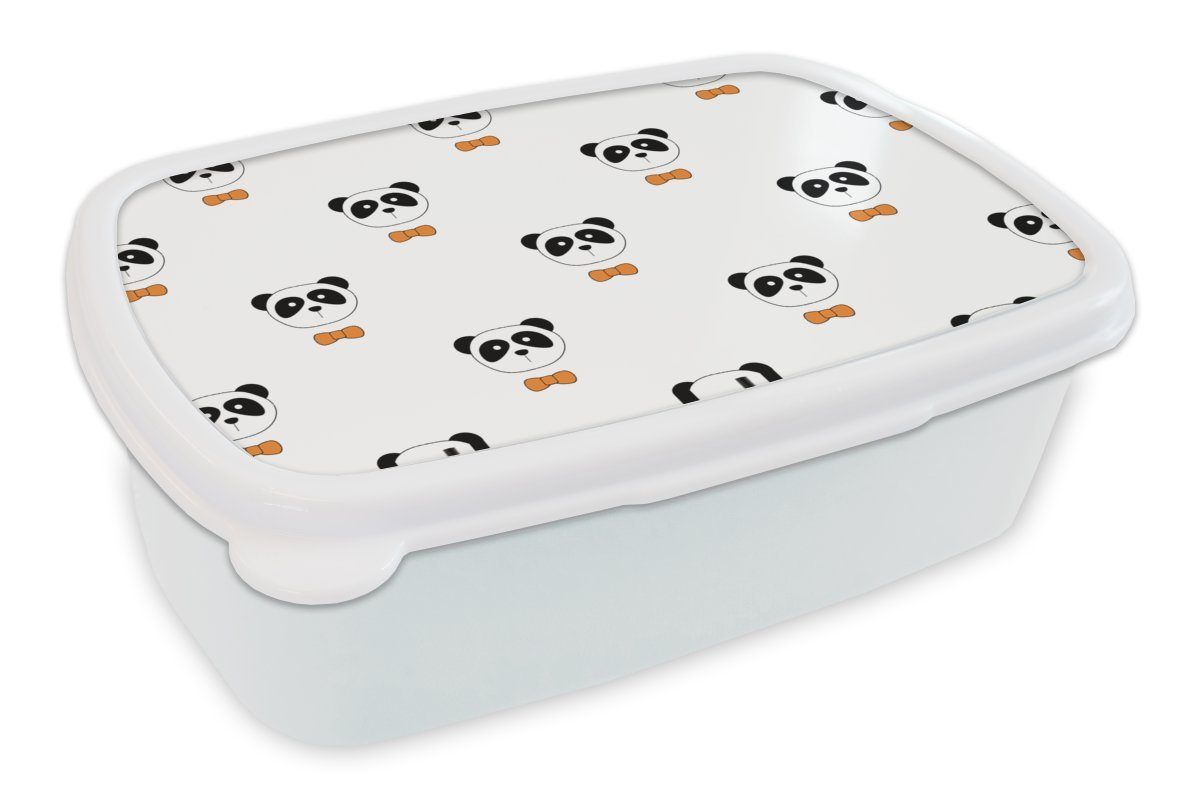 MuchoWow Lunchbox Panda - Schwarz - Weiß - Muster, Kunststoff, (2-tlg), Brotbox für Kinder und Erwachsene, Brotdose, für Jungs und Mädchen