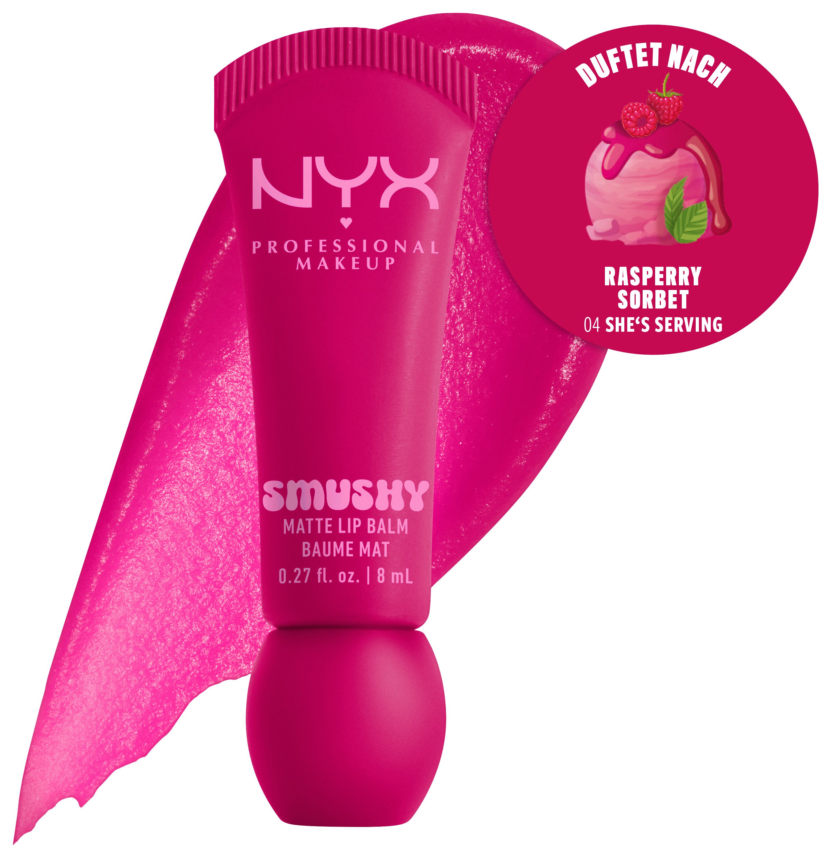 NYX PROFESSIONAL MAKEUP Lippenbalsam SMUSHY MATTE LIP BALM, jeder der Farbtöne hat einen einzigartigen, süßen Duft