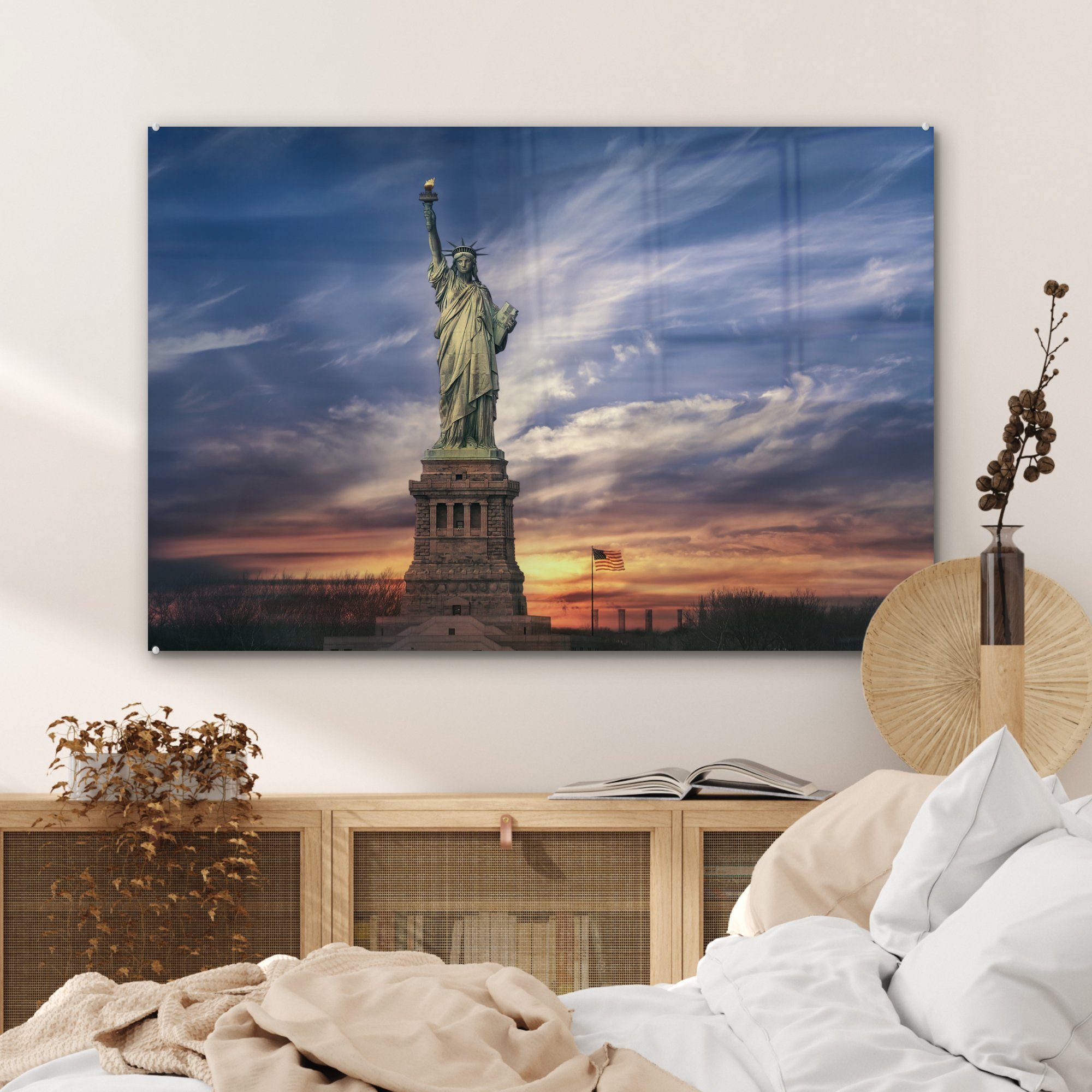 (1 Acrylglasbild von MuchoWow Schlafzimmer Bucht Wohnzimmer der New, Die den in Vereinigten St), in Freiheitsstatue Staaten & Acrylglasbilder