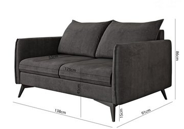S-Style Möbel 2-Sitzer Modernes Sofa Azalea mit Schwarz Metall Füßen, mit Wellenfederung