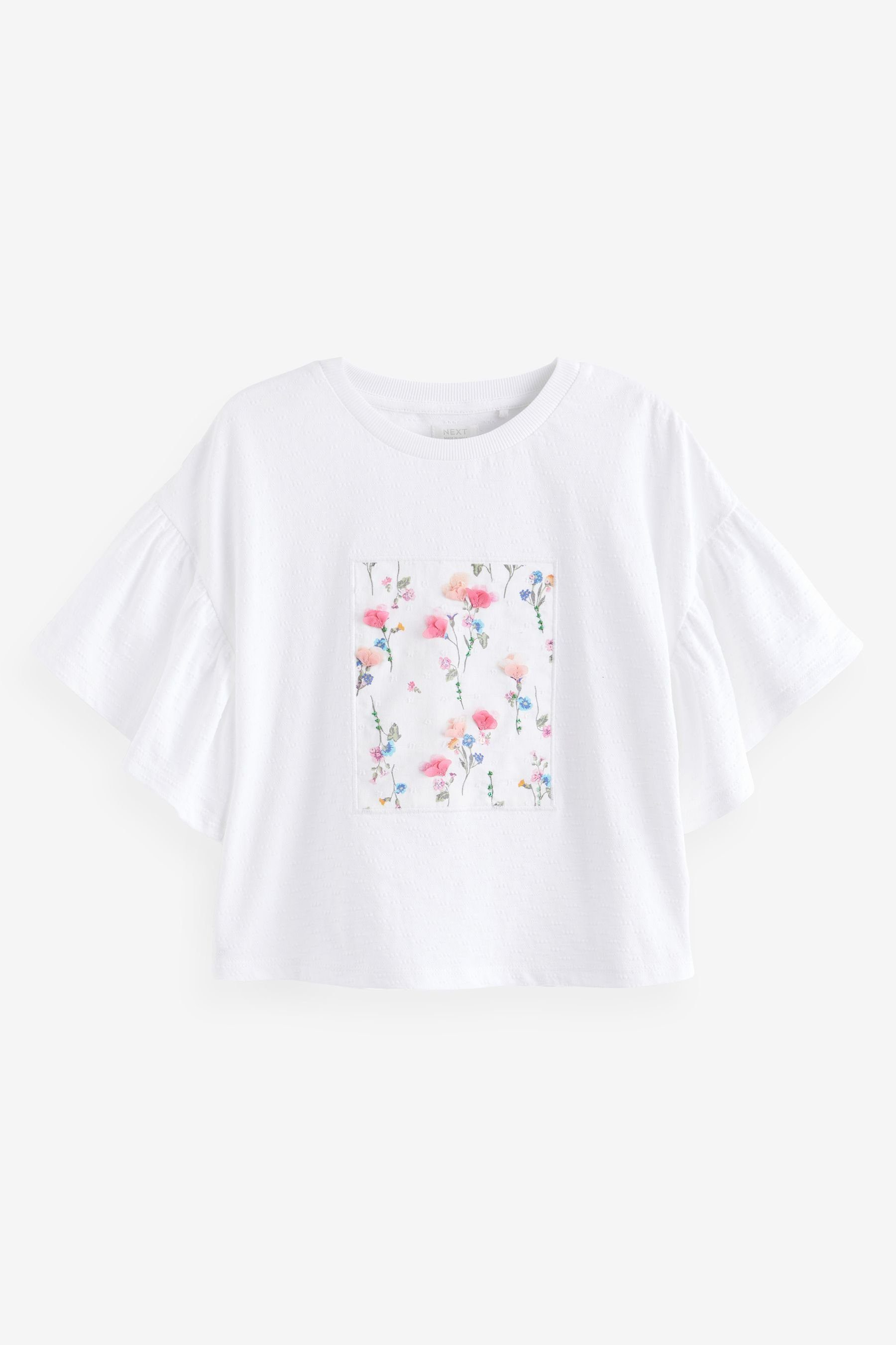 Next T-Shirt T-Shirt mit Rüschenärmeln mit Blumenapplikation (1-tlg)