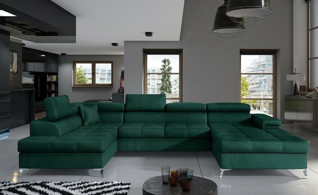 JVmoebel Ecksofa, Stoff U-Form Couch Wohnlandschaft Ecksofa Design Modern Sofa Modern Grün | Ecksofas
