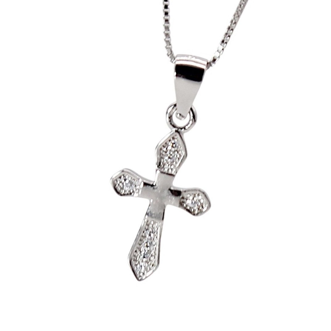 Silberkette Kreuzkette Kette mit Kreuz Anhänger Damen Zirkonia Halskette