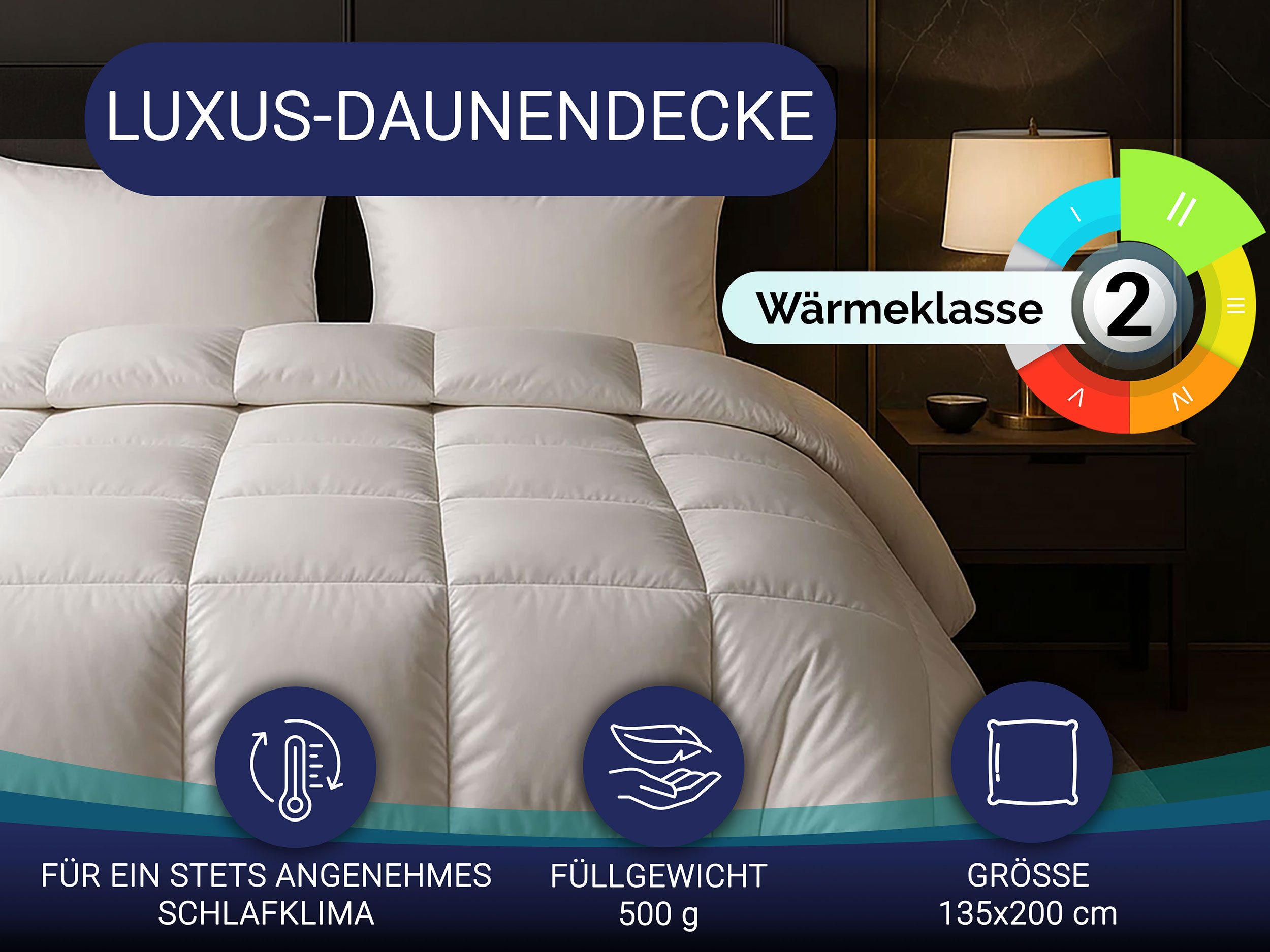 ZOLLNER Daunenbettdecke, 135 x 200 cm, Bezug: 100% Baumwolle, Füllung: 100% Daunen
