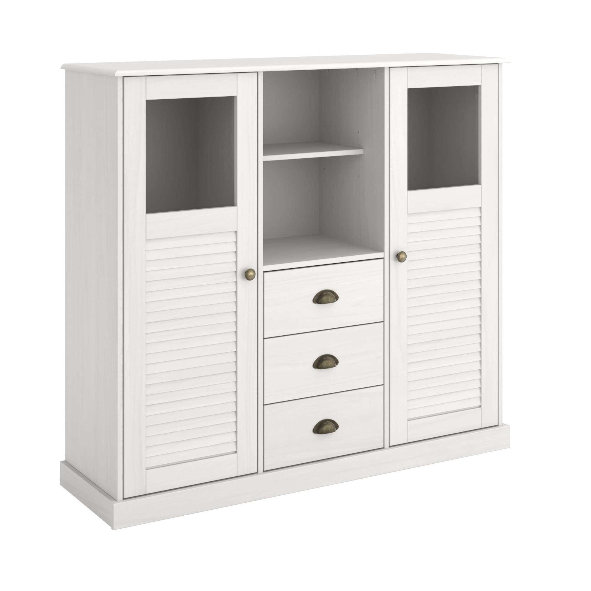 OTTO home Highboard Turia, mit Glas- und Lamellentüren, Vitrine/Midischrank/Kommode, aus massivem Kiefernholz, FSC®, B: 127 cm