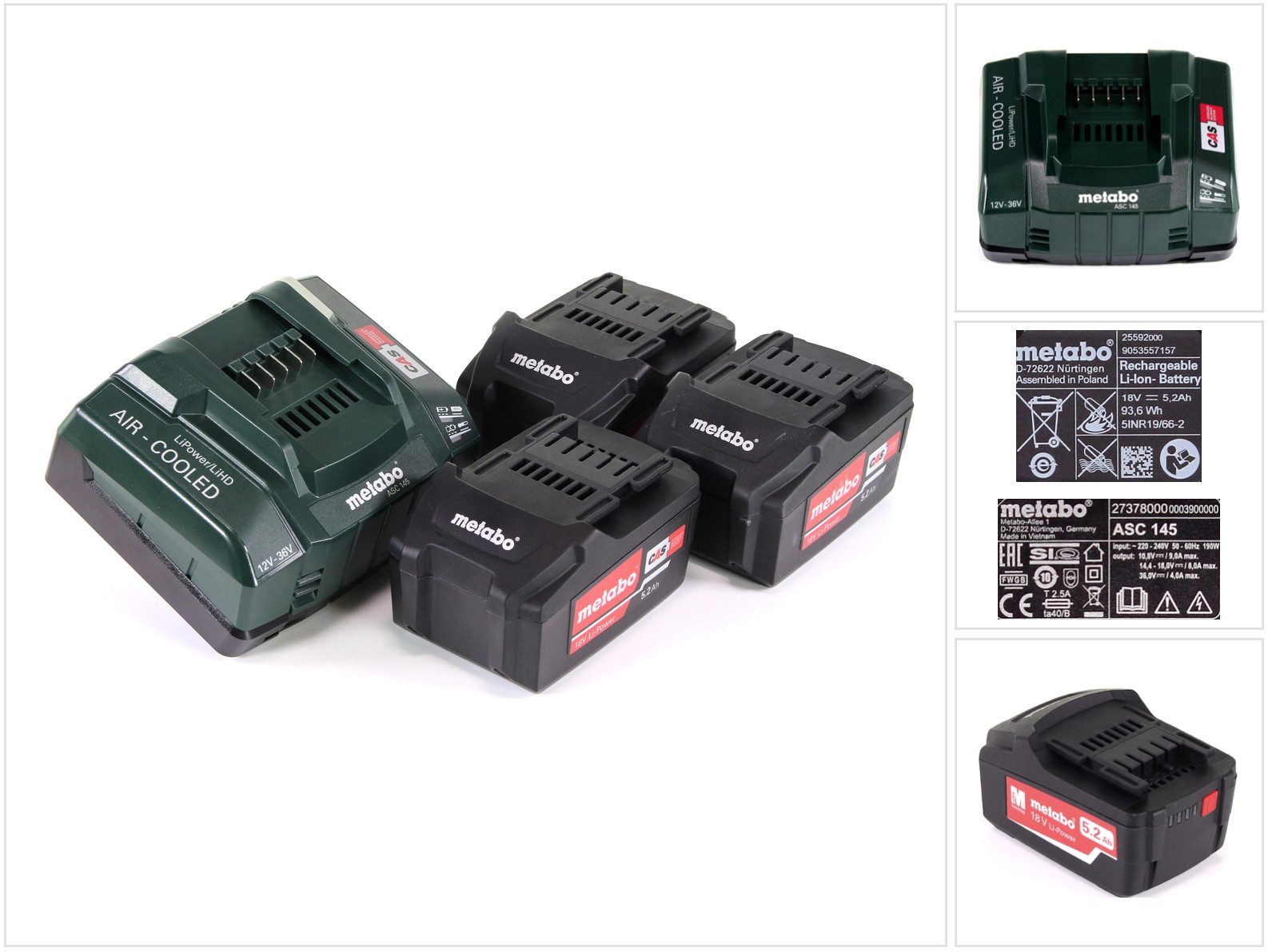 metabo Akku Basis Set 18V mit 3x Akku 5,2Ah + Ladegerät ASC 145 (685048000 Akkupacks