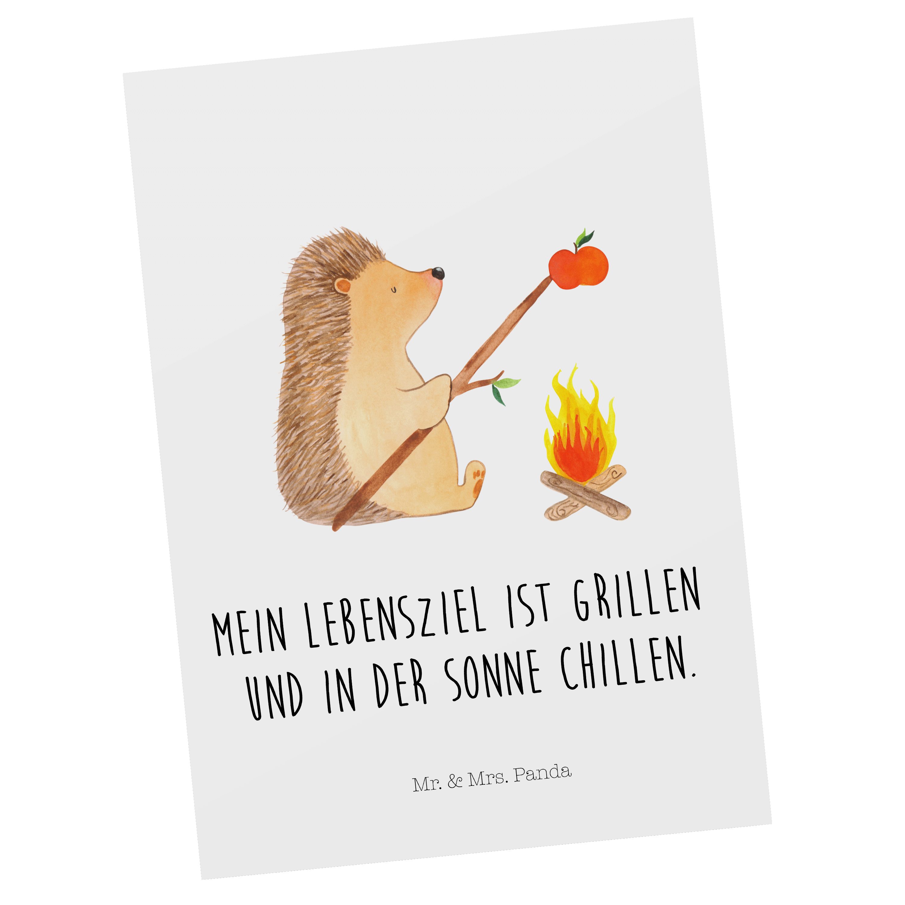 Mr. & Mrs. Panda Postkarte Igel grillt - Weiß - Geschenk, Tiermotive, lustige Sprüche, arbeitslo