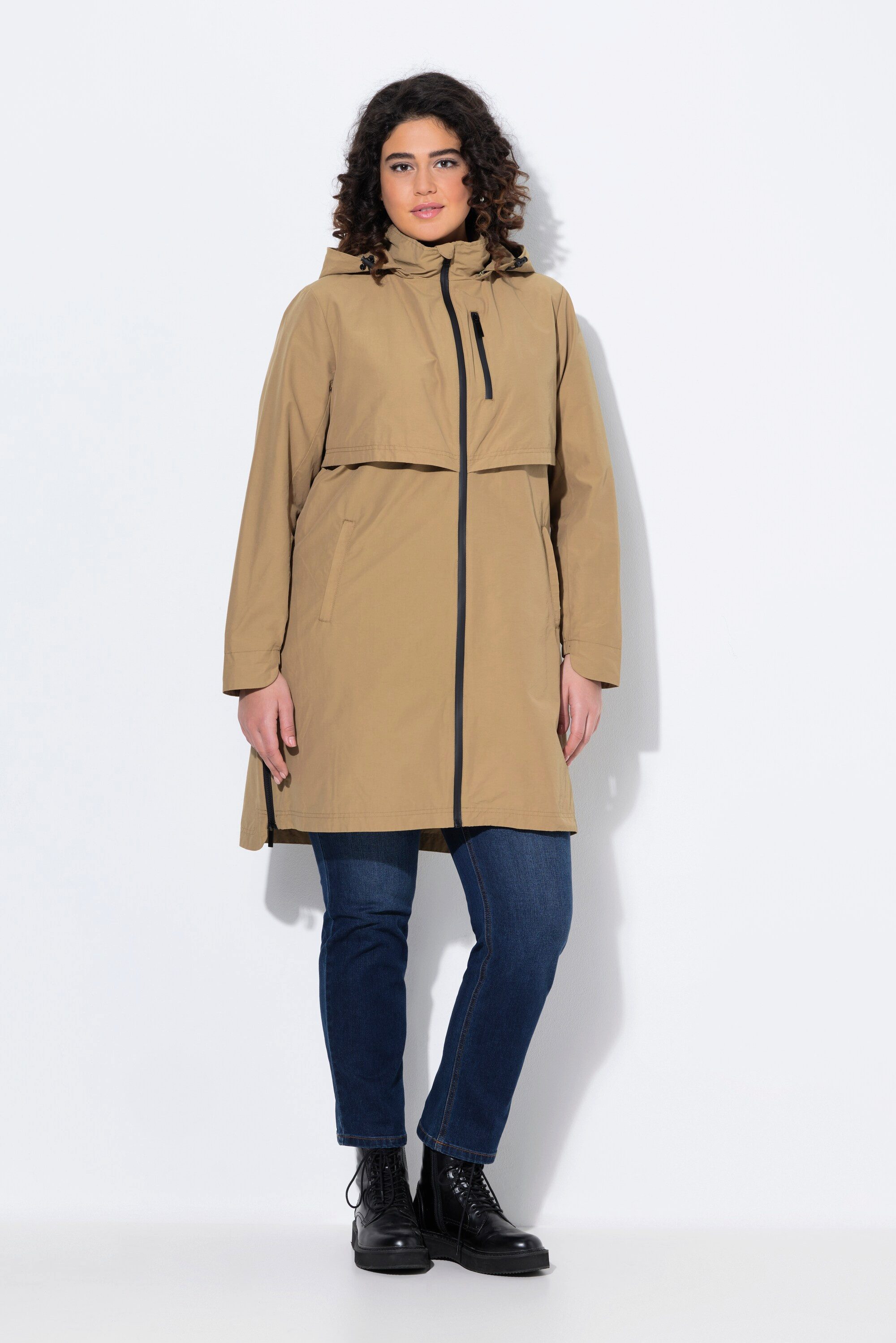 Ulla Popken Funktionsjacke Parka Zipper-Seitenschlitze Kapuze günstig online kaufen