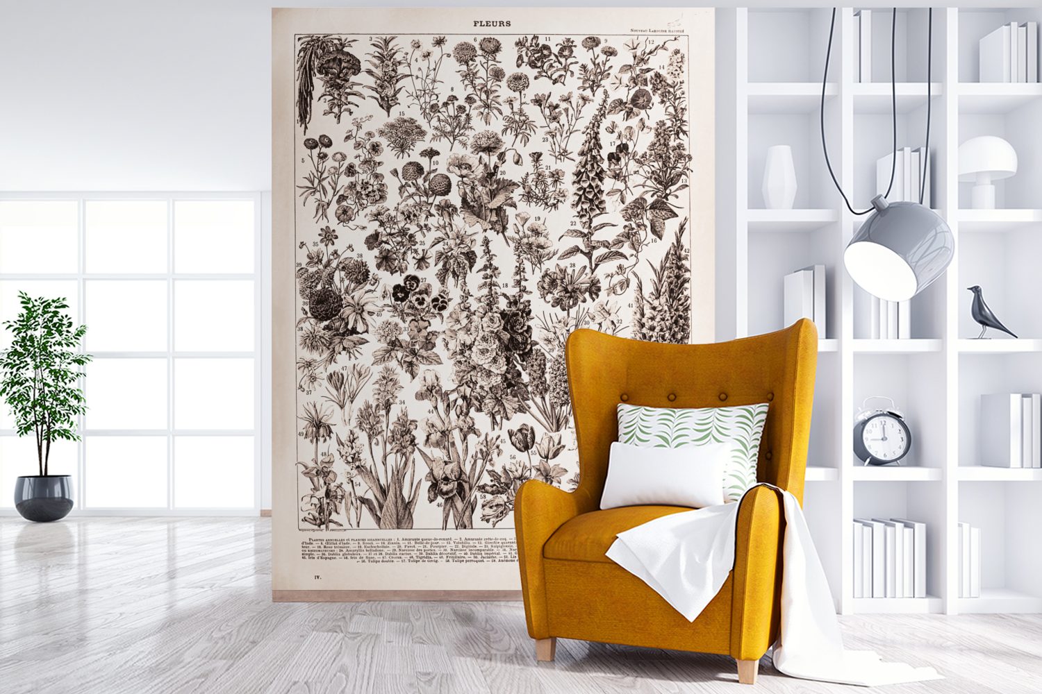 Schwarz Matt, Blumen St), bedruckt, Pflanzen Fototapete Wandtapete Vinyl Wohnzimmer, MuchoWow Montagefertig Tapete - (4 - Weiß, - für