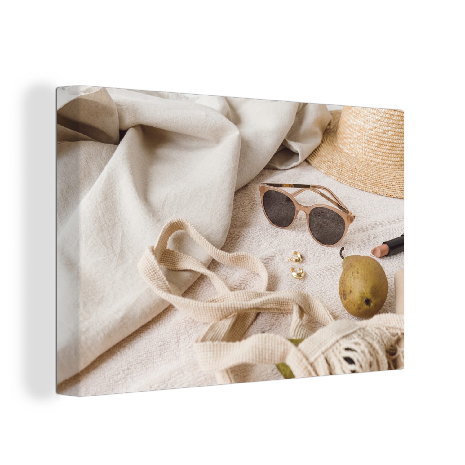 OneMillionCanvasses® Leinwandbild Sommer - Sonnenbrille - Tasche, (1 St), Wandbild Leinwandbilder, Aufhängefertig, Wanddeko, 30x20 cm
