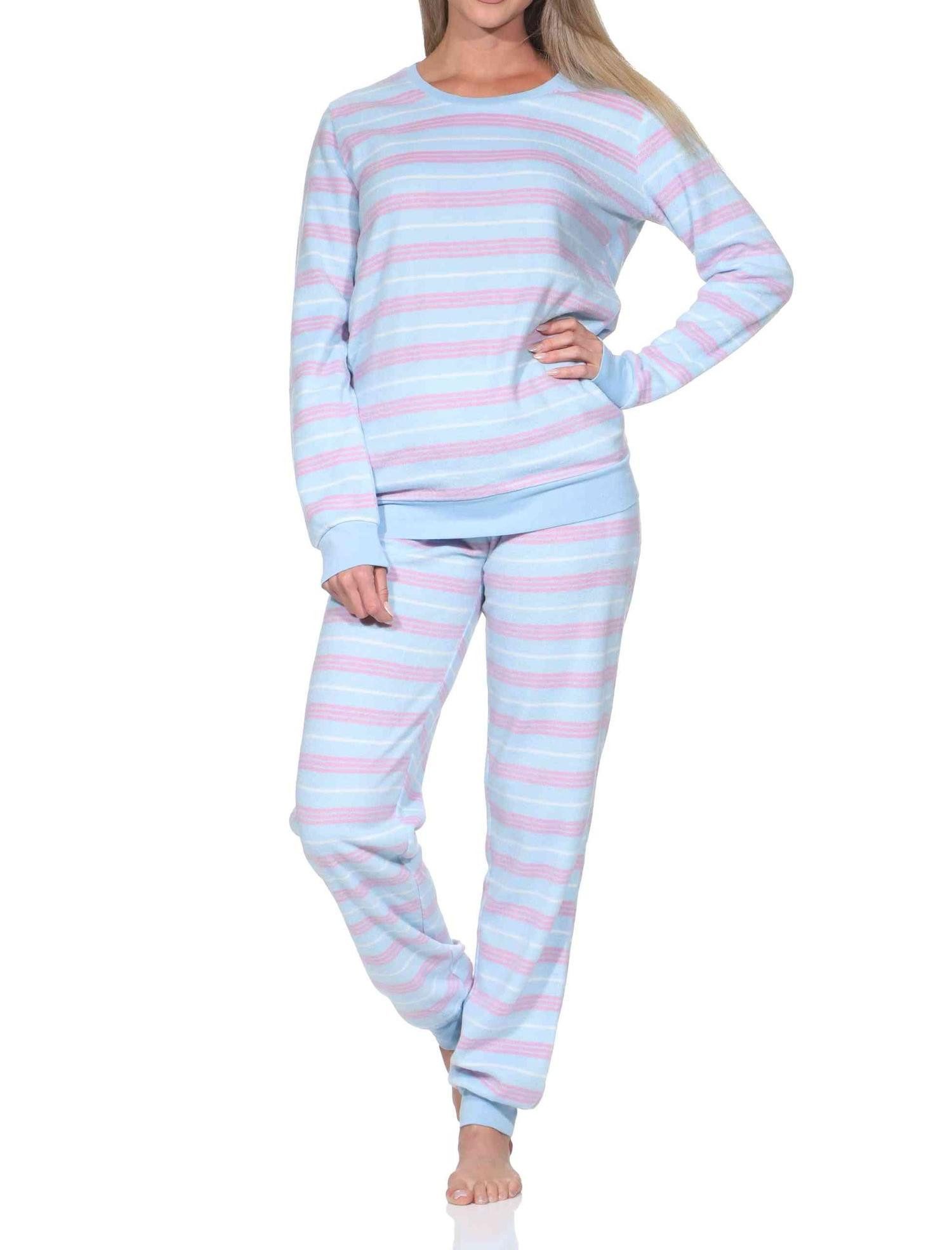 Normann Pyjama Normann Damen langarm Fleece Pyjama mit Bündchen in chilligen Look – Bild 2 von 4