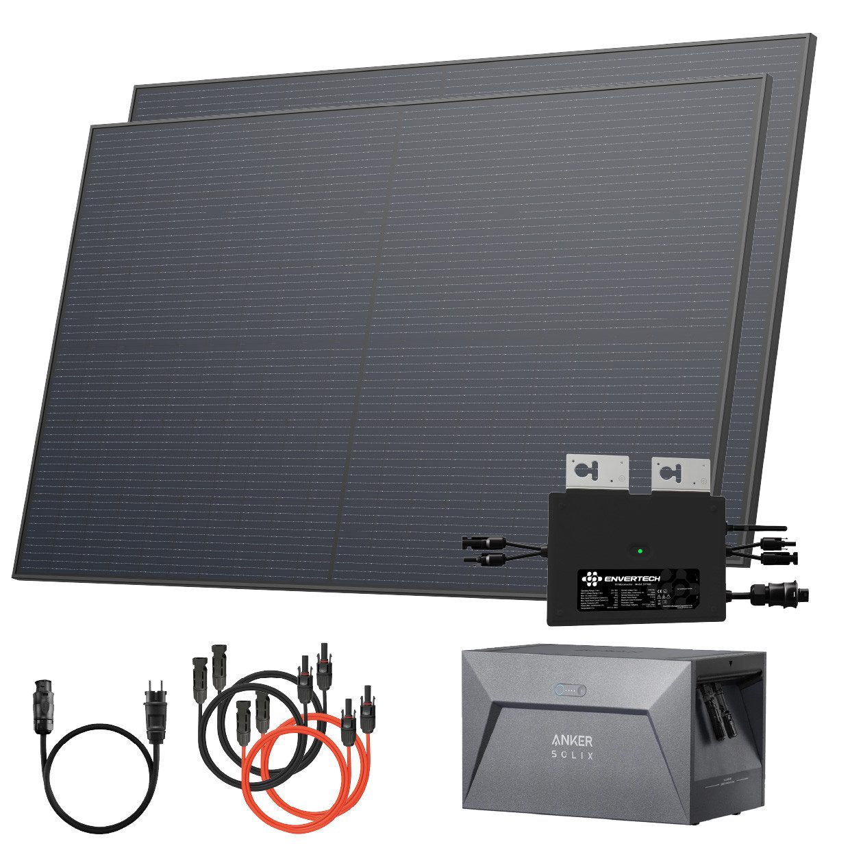 Solarway Balkonkraftwerk 880W mit Speicher 800W komplett Steckdose 1,6 kWh Anker Solix 1, (440W bifaziale Solarmodule & Anker Speicher & Zubehör), komplett Steckdose Solaranlage Komplettset