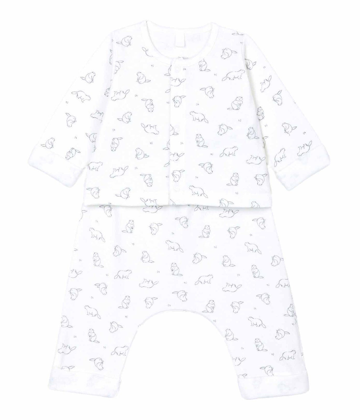 Petit Bateau Neugeborenen-Geschenkset Petit Bateau Baby Kombination weiß grau allover Biber Print