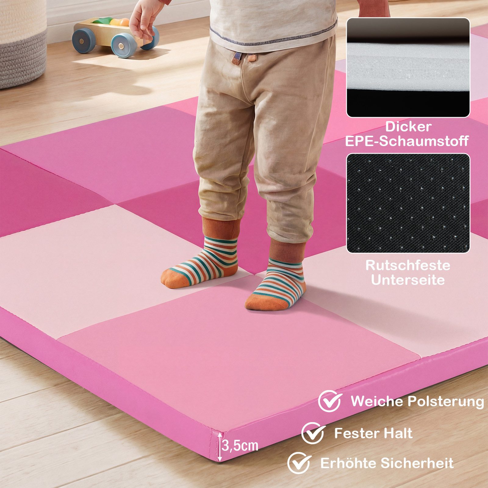 COSTWAY Spielmatte, Krabbelteppich für Kleinkinder, Bodenmatte 144x144cm
