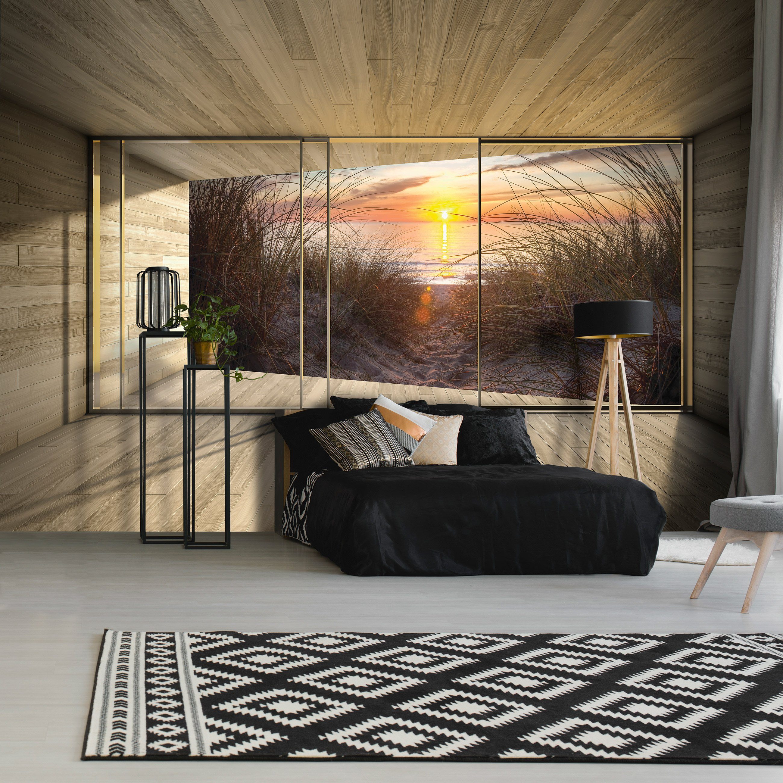 für Landschaft Tapete Berge Vliestapete Terrasse Sand Fototapete Wohnzimmer EFFEKT Vliestapete Wallarena 3D-Optik, Motivtapete, Meer Vlies Kleister Wandtapete Panorama 3D oder Strand inklusive Schlafzimmer Glatt, Natur Fenster