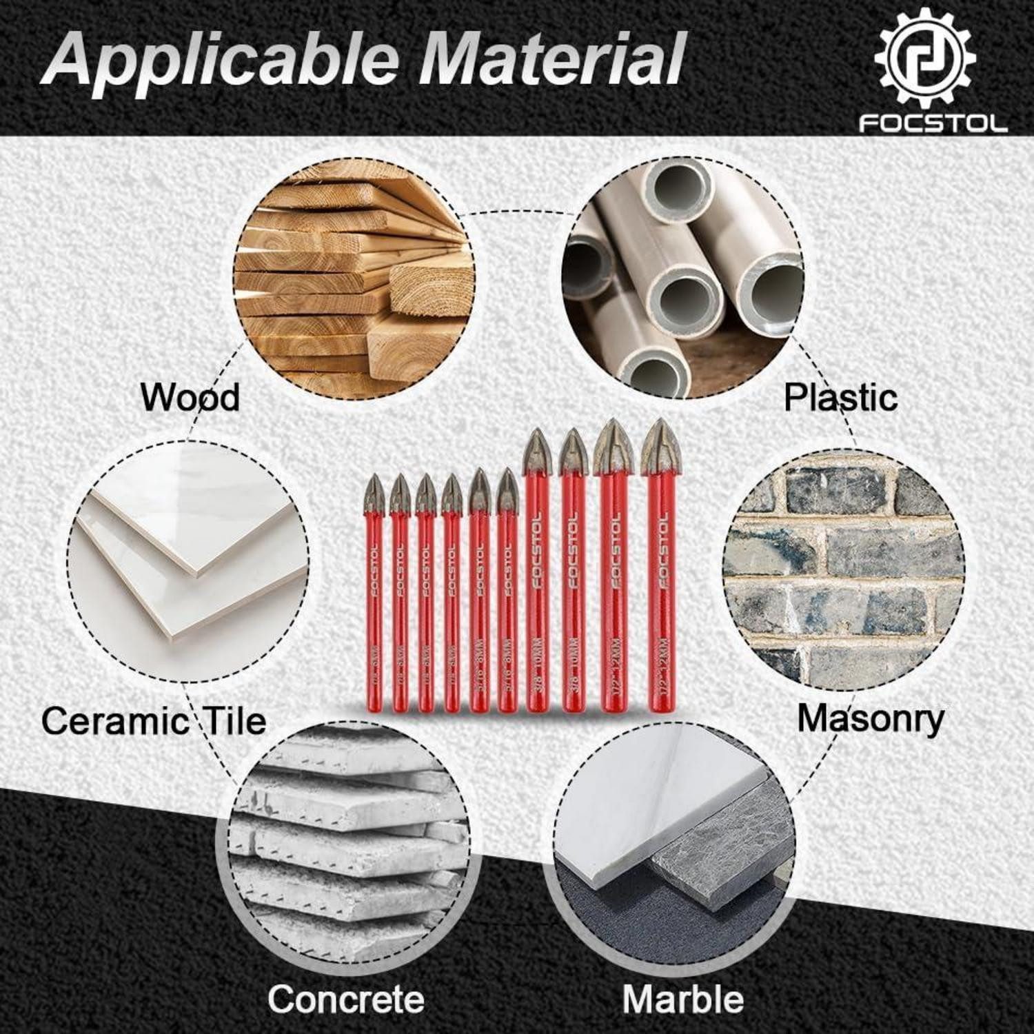 LuxusKollektion Fliesenbohrer Fliesenbohrer Set 10 Stück 6mm*4 8mm*2 10mm*2 12mm*2 Rundschaft