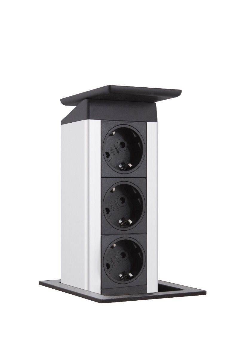 Evoline 3-Fach Steckdose Port Push Edelstahloptik mit Push-Funktion Einbau-Tischsteckdose