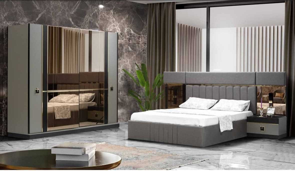 JVmoebel Schlafzimmer-Set Bett Nachttisch Kleiderschrank 4tlg Schlafzimmer Set Design Luxus Neu, (4-St., Bett, 2x Nachttisch, Kleiderschrank), Made in Europa