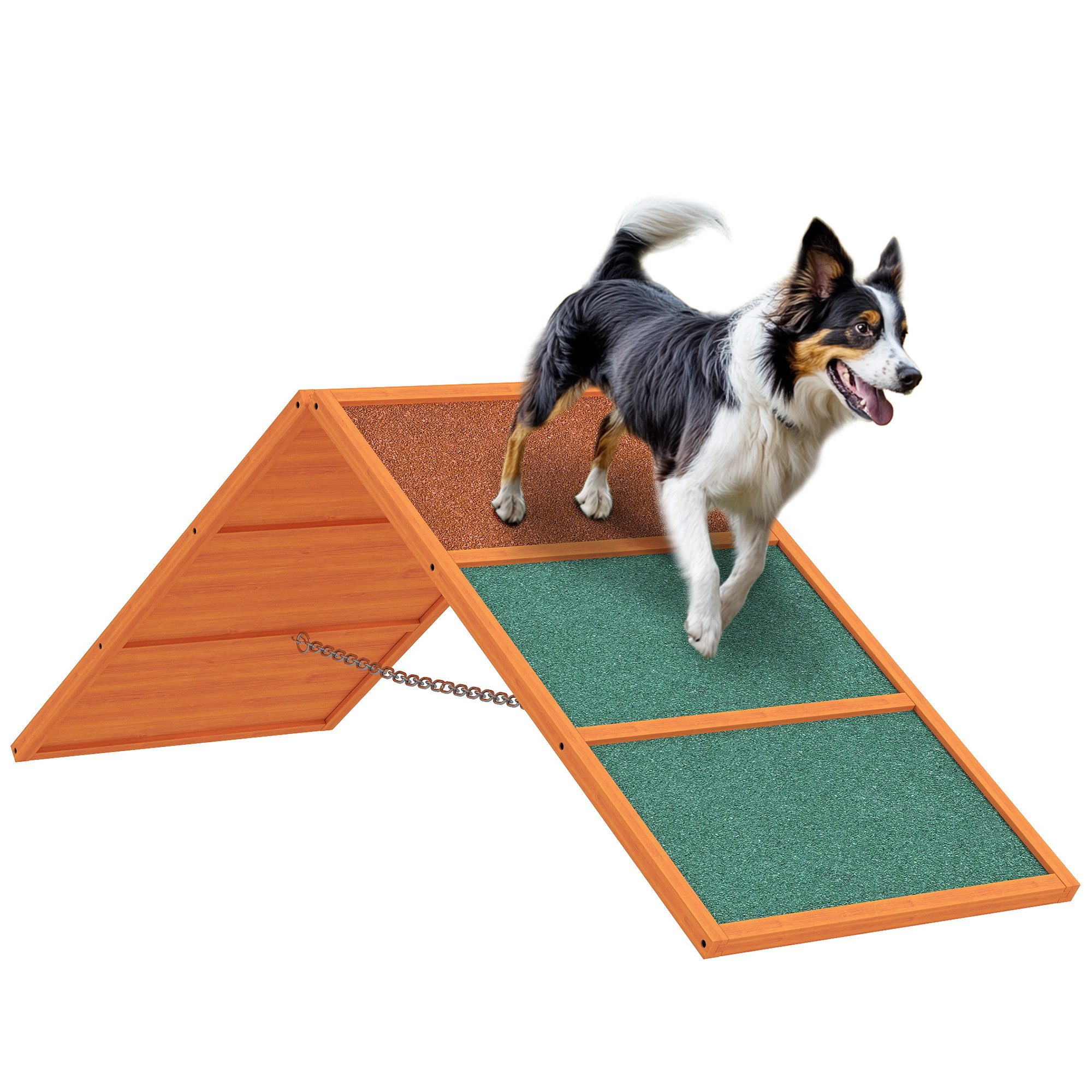 PawHut Agility-Wippe Agility-Ausrüstung mit klappbare Brücke, rutschfeste Oberfläche, Tannenholz, Agility-Gerät (1-tlg) für Garten, 173 x 59 x 66 cm, Orange
