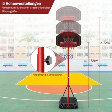 COSTWAY Basketballständer Basketballkorb, 158 - 218cm höhenverstellbar