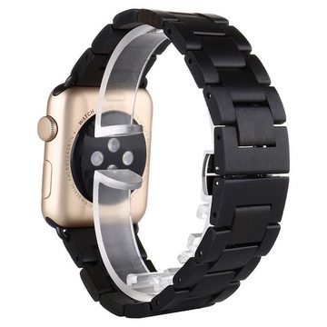 Wigento Smartwatch-Armband Für Universal 20mm Style Holz Schwarz Ersatz Armband Smart Uhr Band