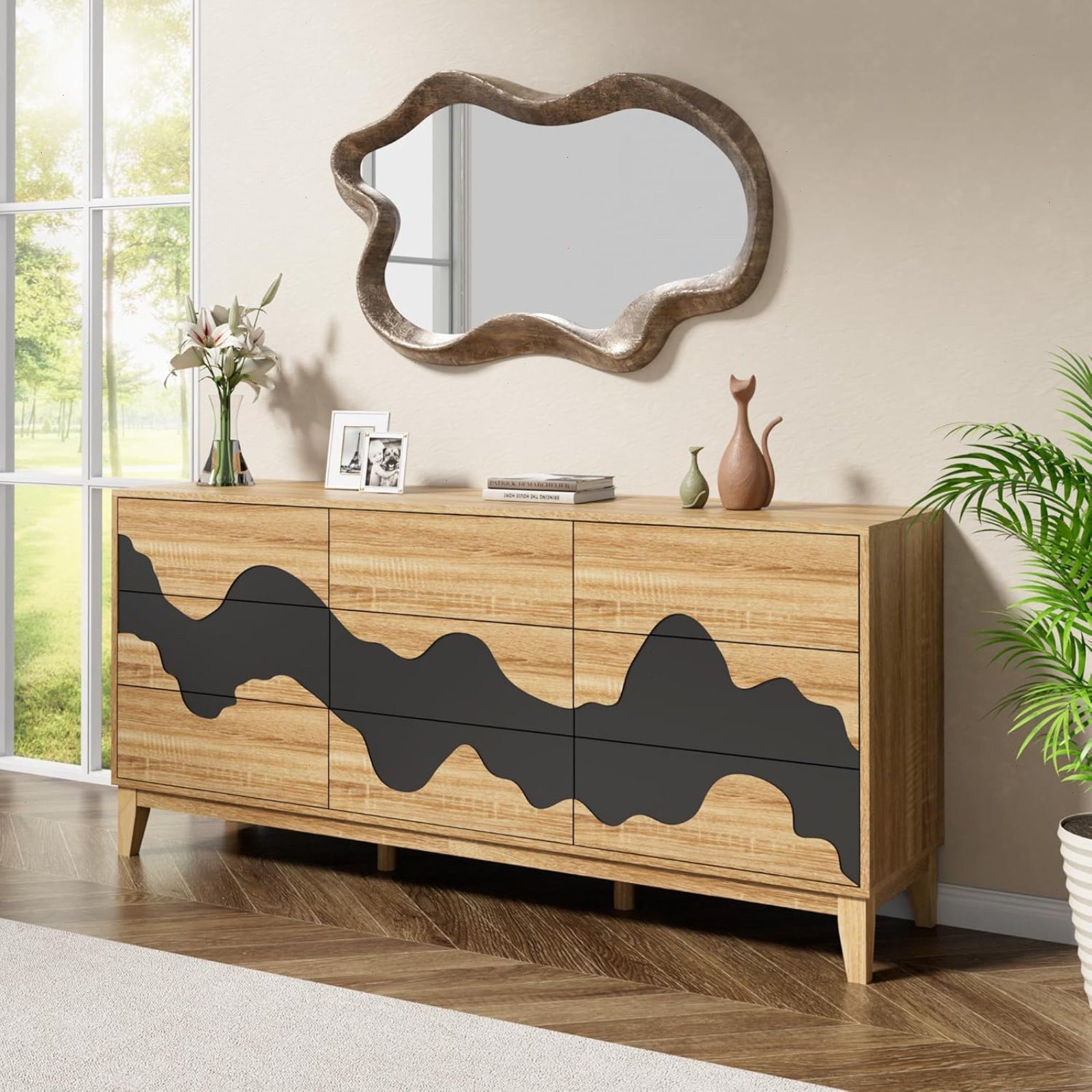 UEV Sideboard mit 9 Schubladen, Modern Kommode mit Wellenmuster (Packung, S günstig online kaufen