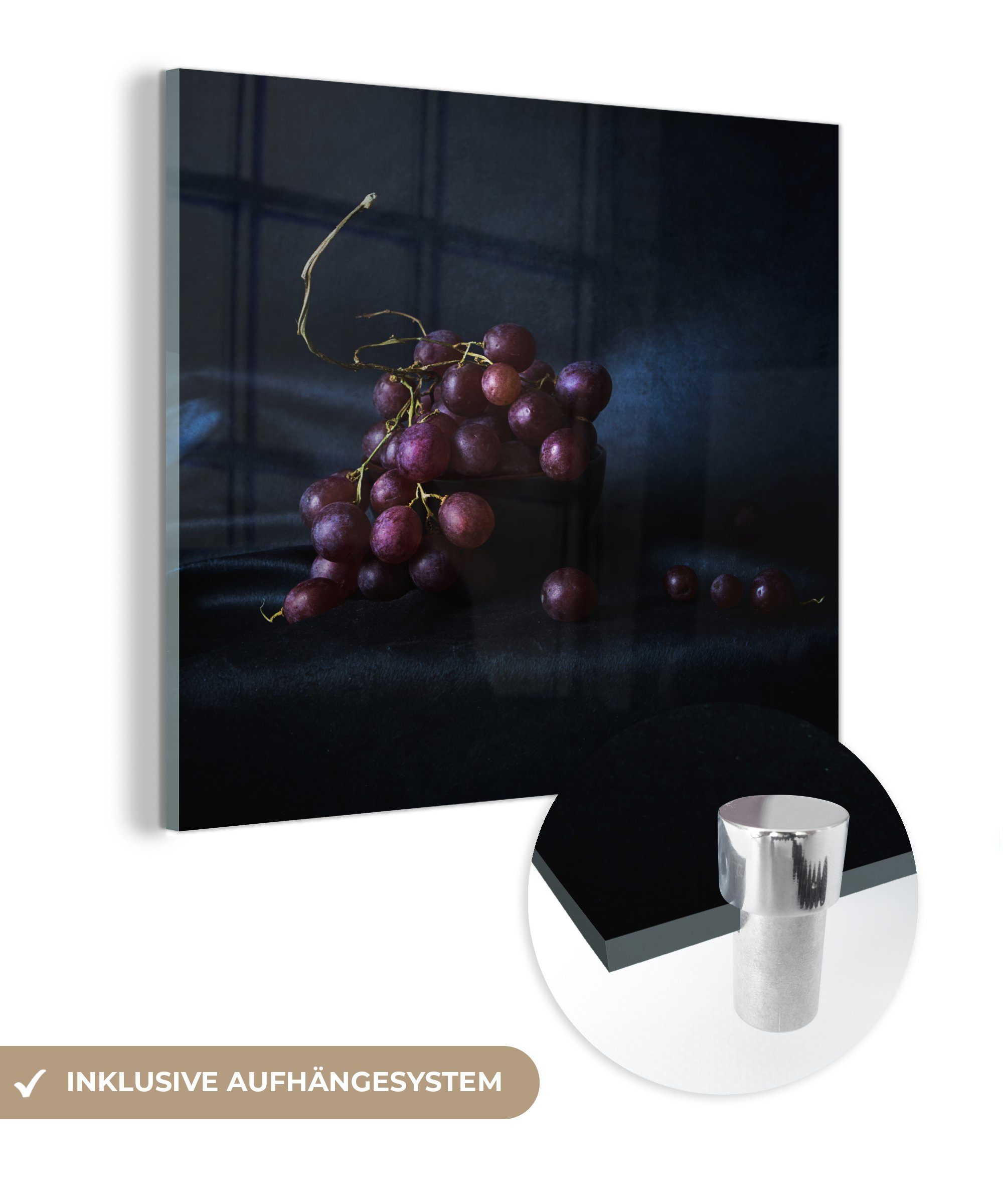 MuchoWow Acrylglasbild Frisch gepflückte Weintrauben, (1 St), Glasbilder - Bilder auf Glas Wandbild - Foto auf Glas - Wanddekoration | Bilder