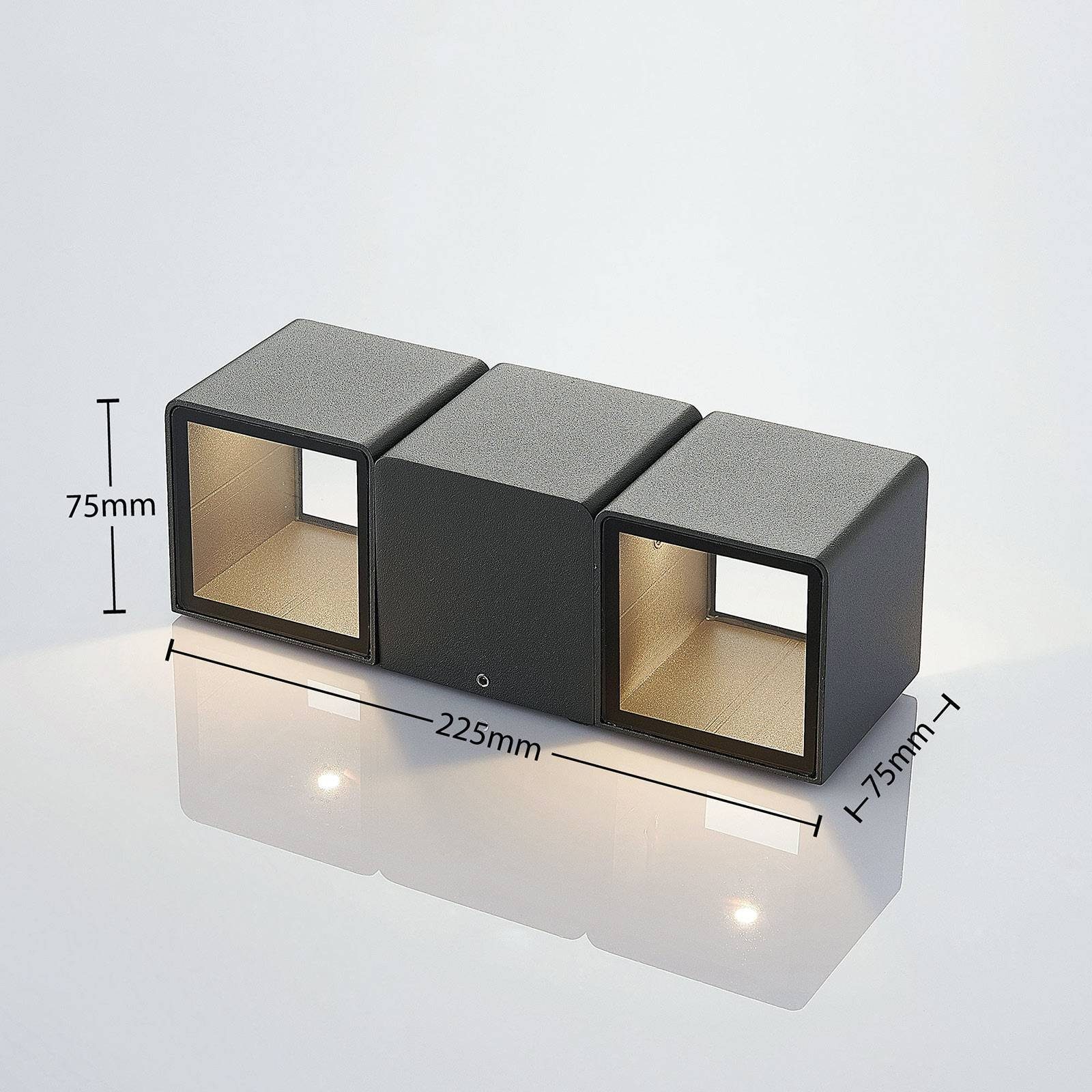 LED-Leuchtmittel LED Lindby Aluminium, verbaut, Modern, 2 Leuchtmittel fest inkl. Außen-Wandleuchte warmweiß, flammig, dunkelgrau, Niclas, Glas,