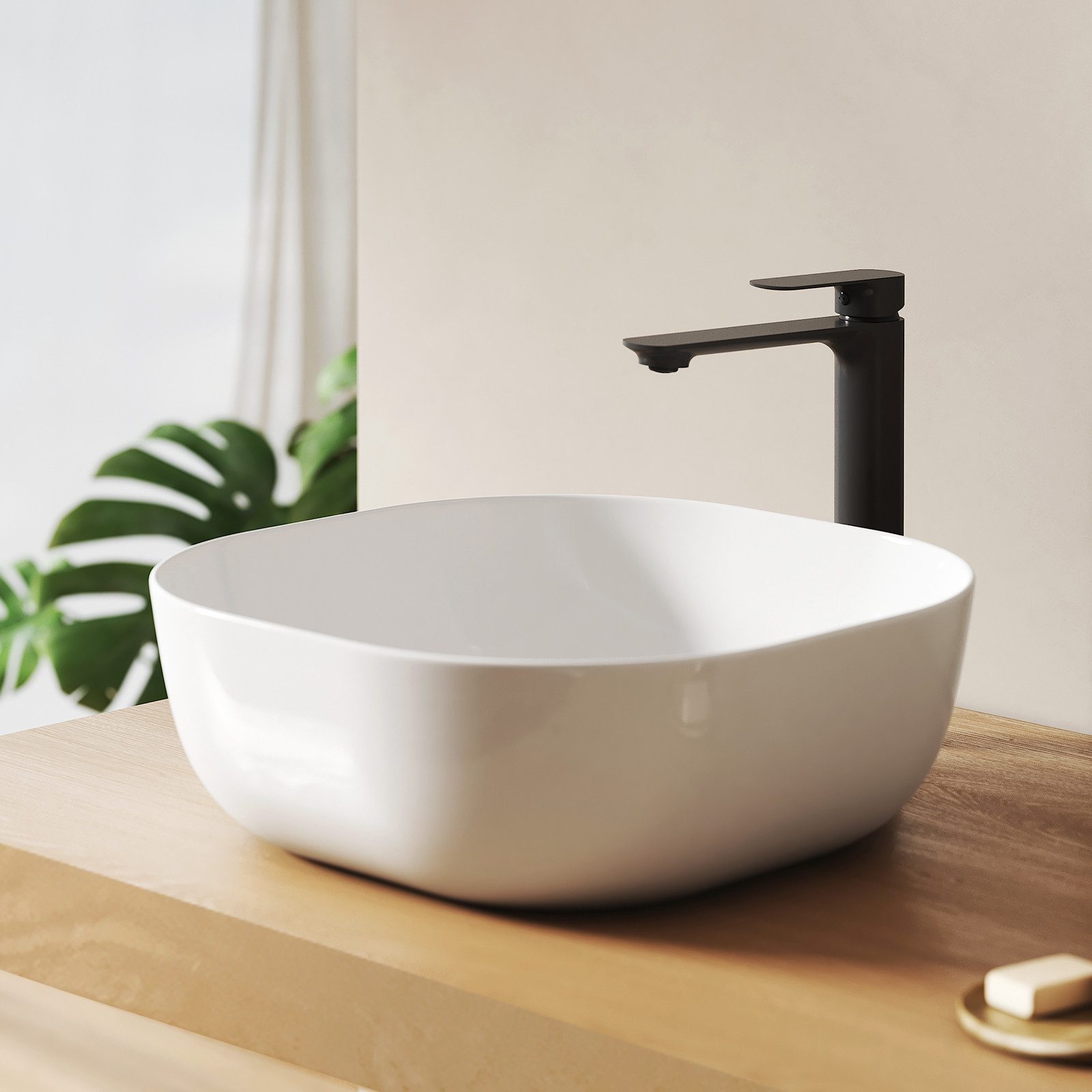 EMKE Aufsatzwaschbecken Aufsatzwaschbecken Keramik 41,5 cm oval quadratisch modern