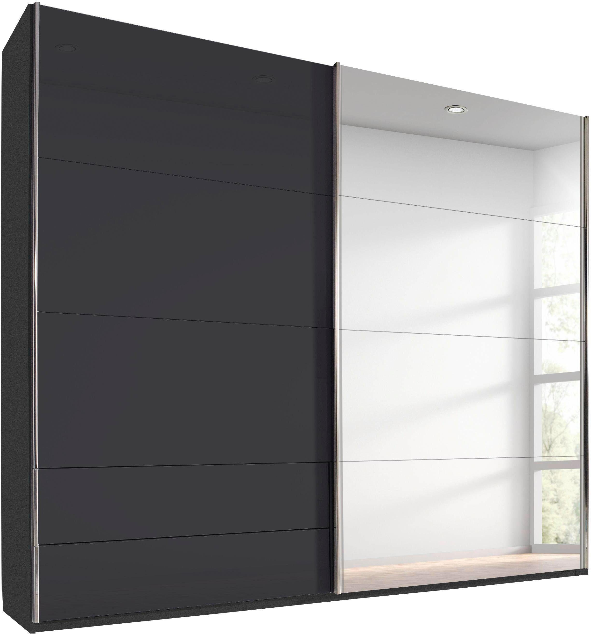 rauch Front Orlando Schwebetürenschrank Glas und mit Spiegel graumetallic/Basaltglas