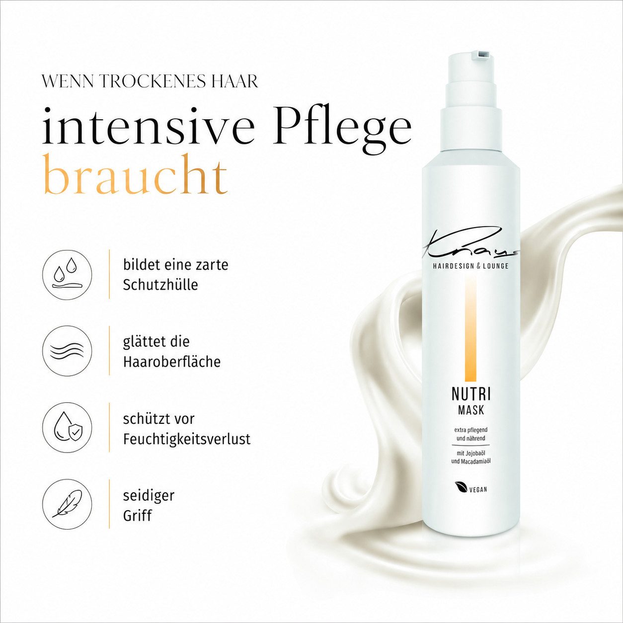 Knaus Hairdesign Haarmaske NUTRI Haarmaske für kräftiges und trockenes Haar Jojoba-Öl, Intensive Feuchtigkeitsmaske Jojoba- & Macadamiaöl