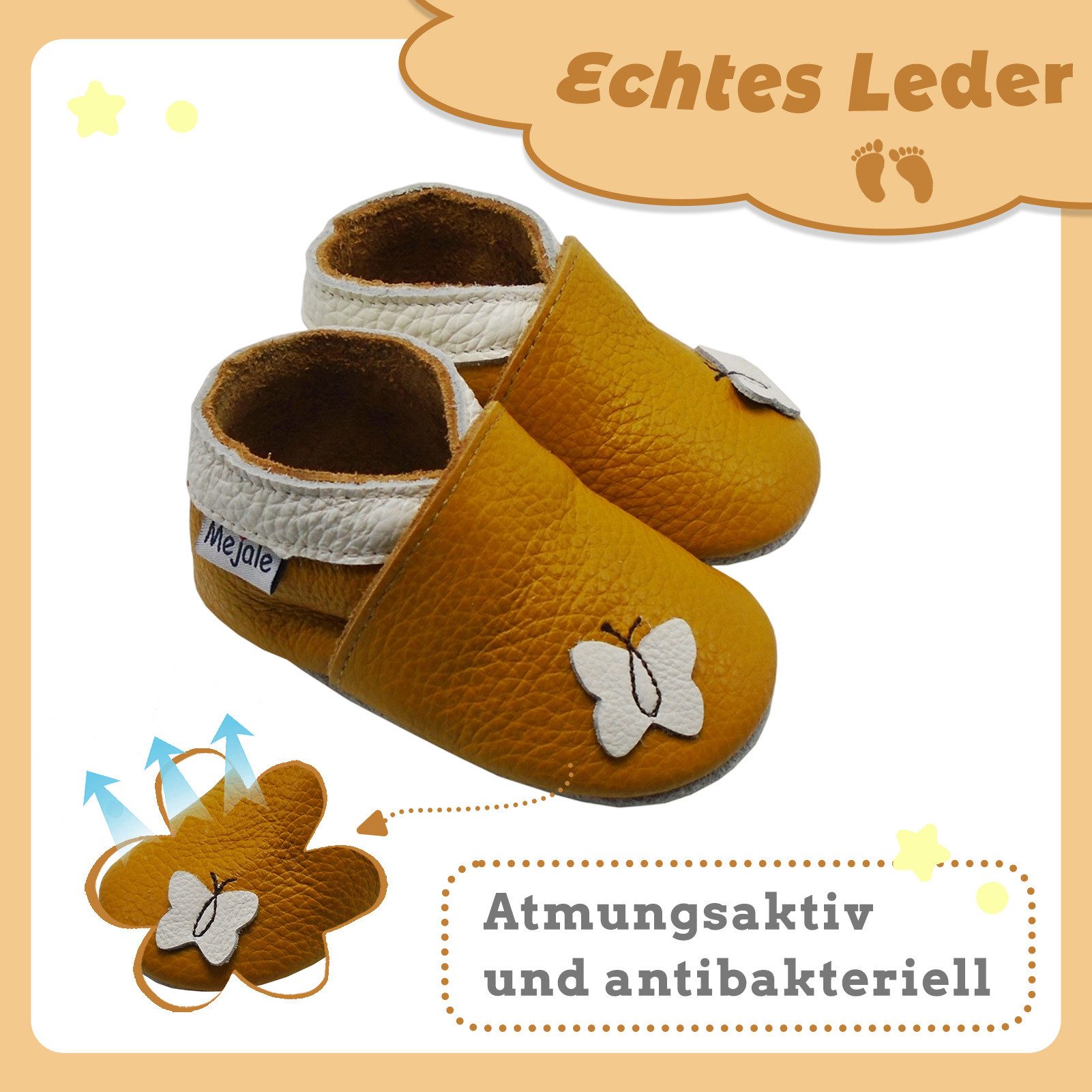 Mejale Mejale Leder Krabbelschuhe Babyschuhe Lauflernschuhe 100% Leder Hausschuh Rutschfestes