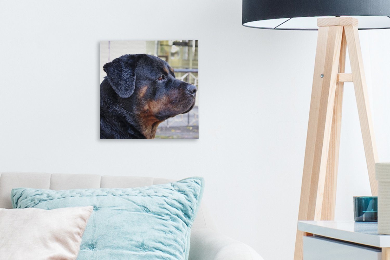 OneMillionCanvasses® Leinwand eines für Schlafzimmer Kopfes St), Rottweilers, Wohnzimmer Seitenansicht (1 Bilder Leinwandbild des