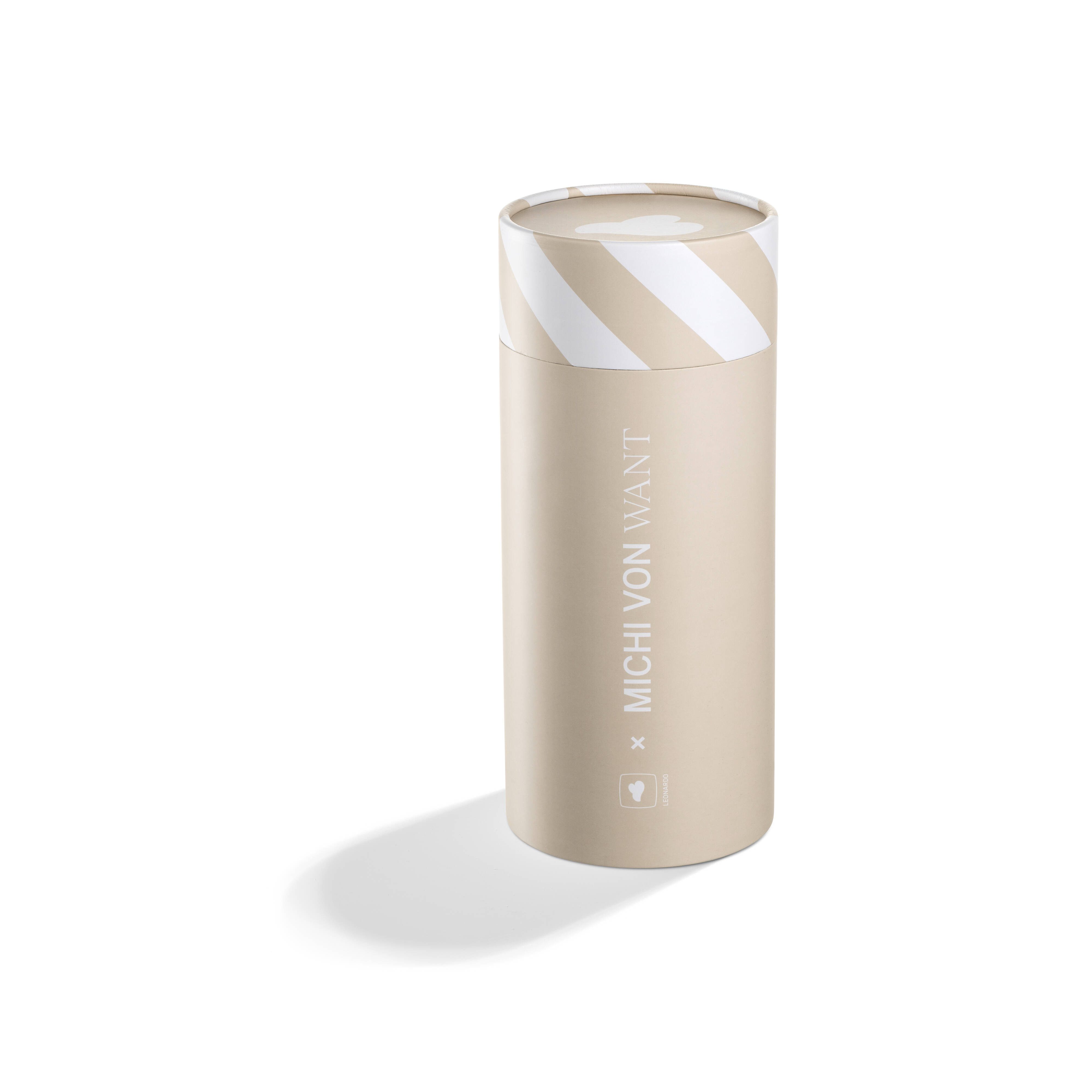 LEONARDO Coffee-to-go-Becher LEONARDO X MICHI VON WANT, Glas, Silikon, 500 ml, ToGo-Glas, Mulden-Griff, inkl. Trinkhalm, vanilla Silikonband
