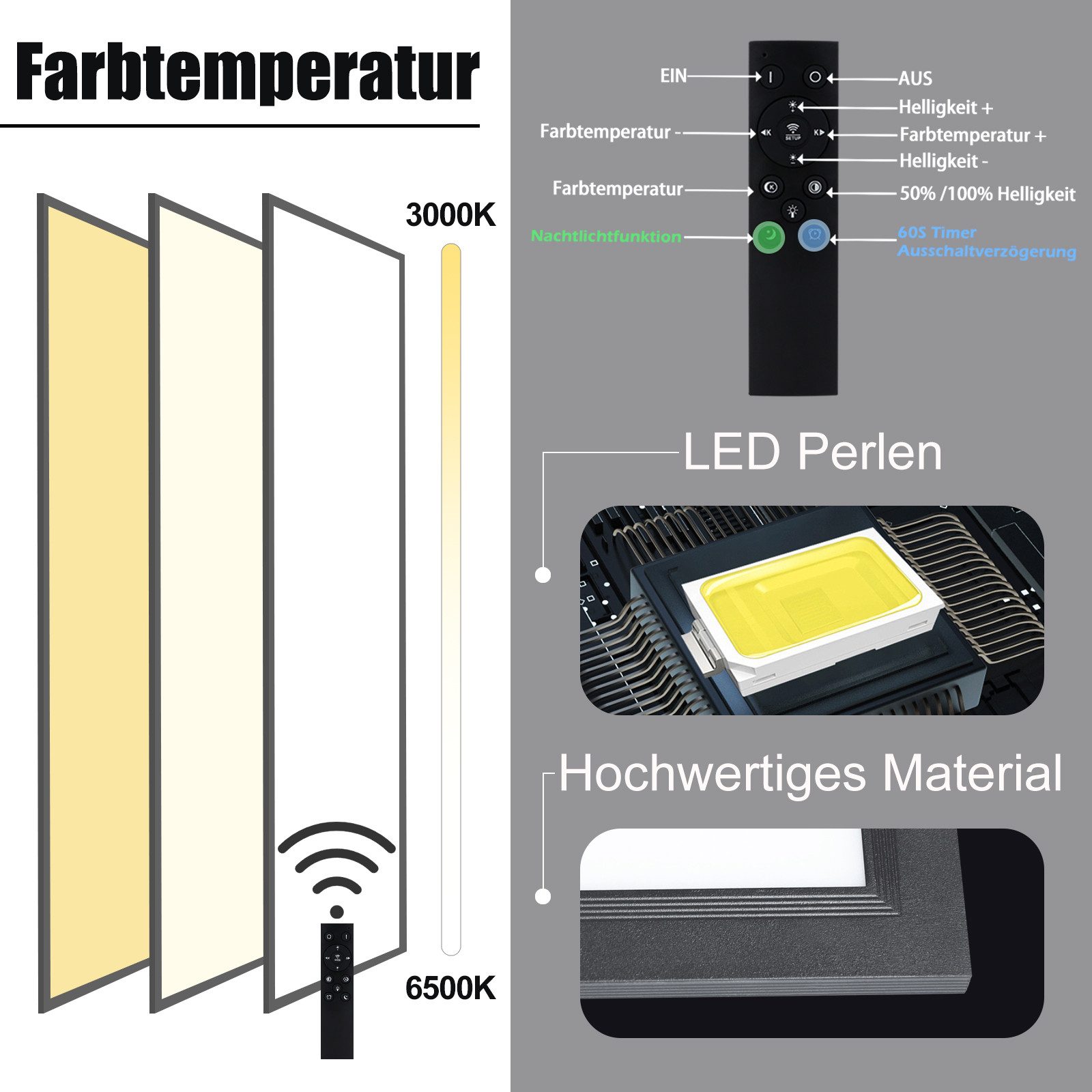 Nettlife LED Panel Flach Deckenleuchte Dimmbar 42W 100*25CM mit Fernbedienu günstig online kaufen