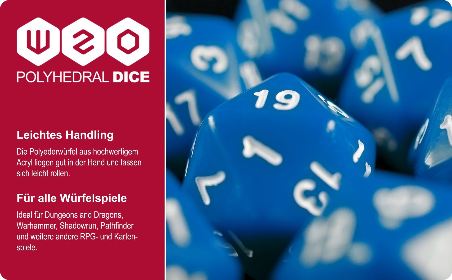 SHIBBY Spielesammlung Acryl-Würfelset 10x D20, ca. 2,2 cm, für D&D & Pen&Paper Spiele