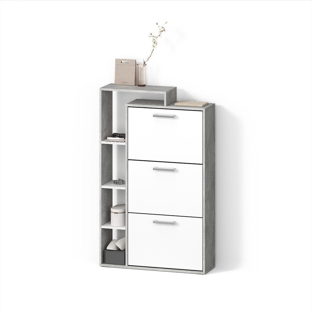 Livinity® Schuhkipper Ortello, Weiß/Beton/Beton, 80 x 128.3 cm mit 3 Fächern (1 St)
