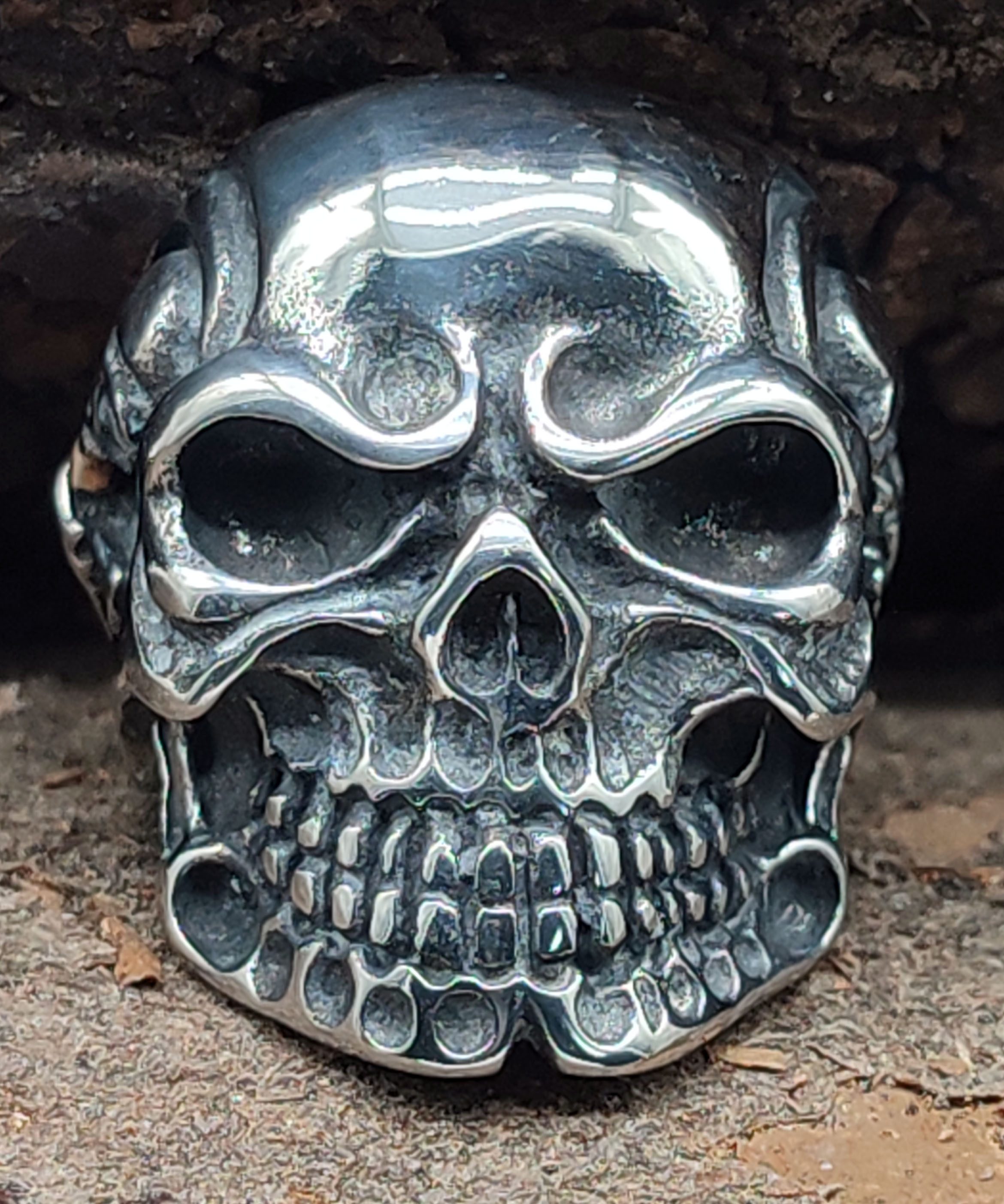 Kiss of Leather Fingerring RING TOTENKOPF, GR. 58-71 (TK34) - EDELSTAHL