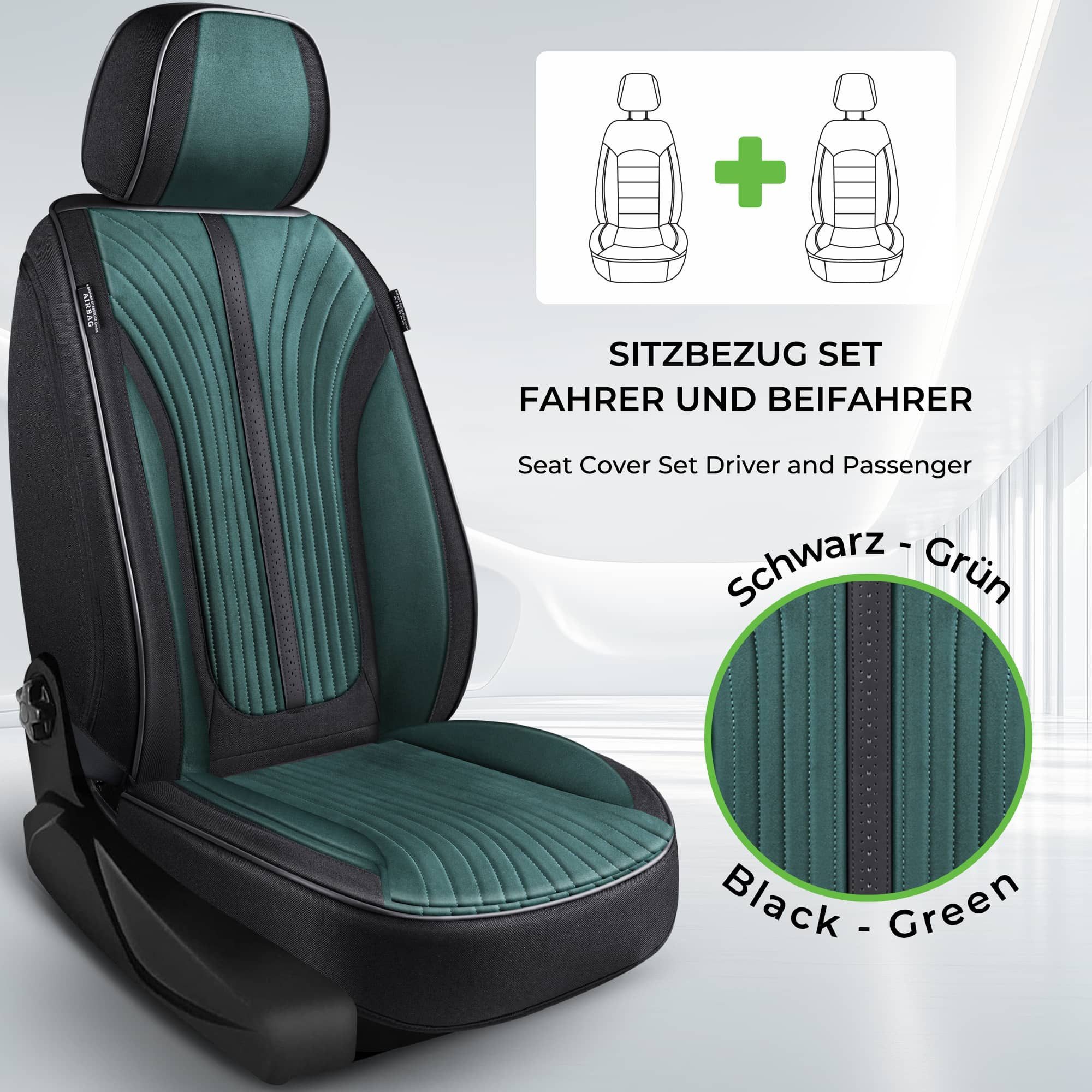 BREMER SITZBEZÜGE Autositzbezug für Volvo S90 V90 Bj ab 2016 (V4), Set, Schonbezüge Sitzbezüge Fahrer und Beifahrer, in Schwarz / Grün