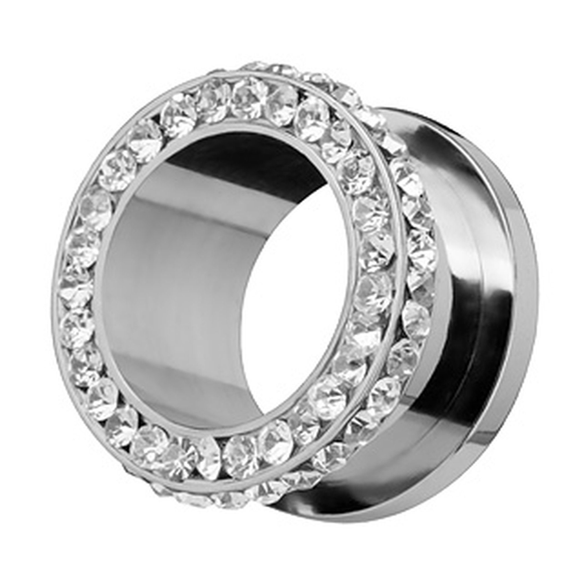 Taffstyle Plug Piercing Ohrpiercing Schraub Double Kristall Rand, Flesh