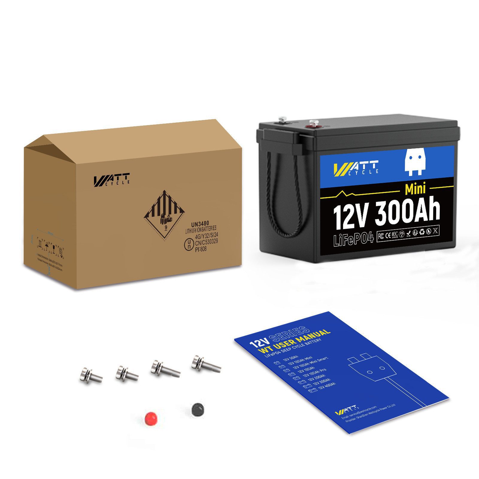 WattCycle WattCycle 12 V 280 Ah Mini LiFePO4-Batterie 5000–15000 Zyklen,max 4S4P Akku-Set, Geeignet für Automobile, Gartenarbeit,Schifffahrt,Trolling, Wohnmobile