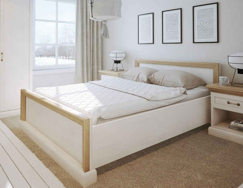 Feldmann-Wohnen Holzbett »Royal«, 160x200cm mit Lattenrost Pinie skandinavisch weiß Wildeiche Landhaus-Stil