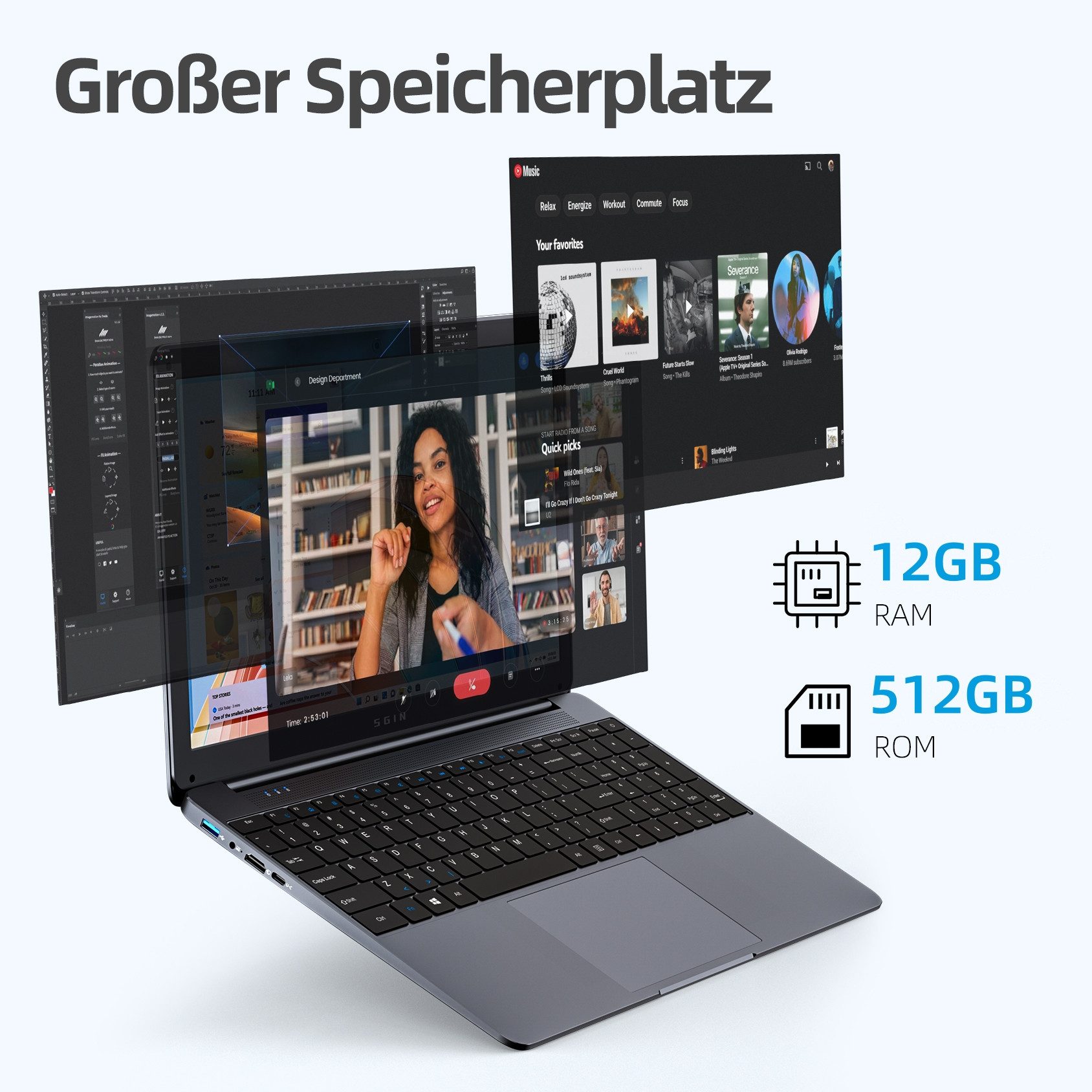 MENGHU 15,6" Laptop 12GB RAM 1024GB SSD FHD 1920x1080 IPS Intel N5095 Notebook (N5095, 12 GB, 512 GB SSD, Intel® UHD Graphics 600)