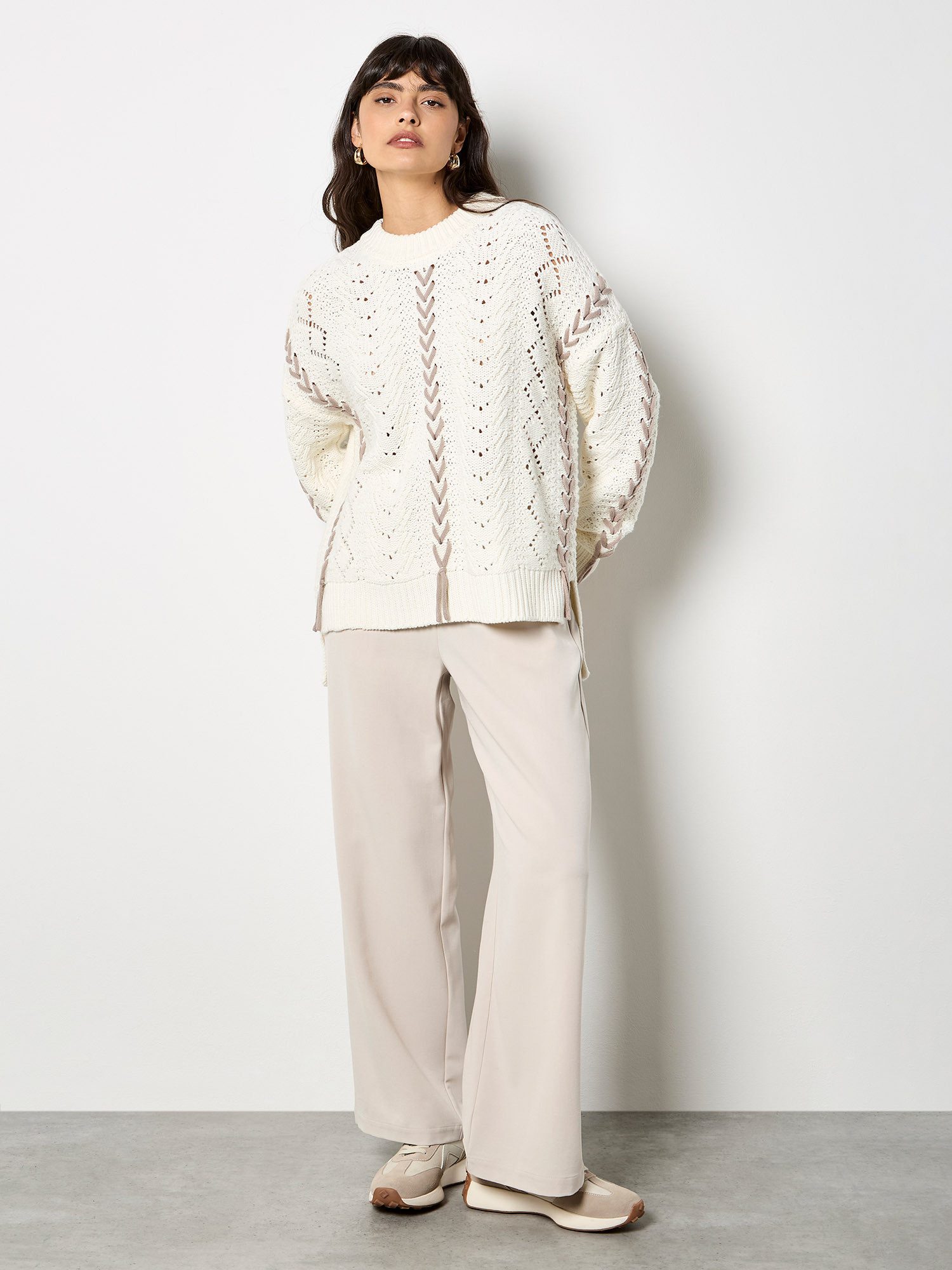Apricot Strickpullover Rundhalspullover mit Strickmuster