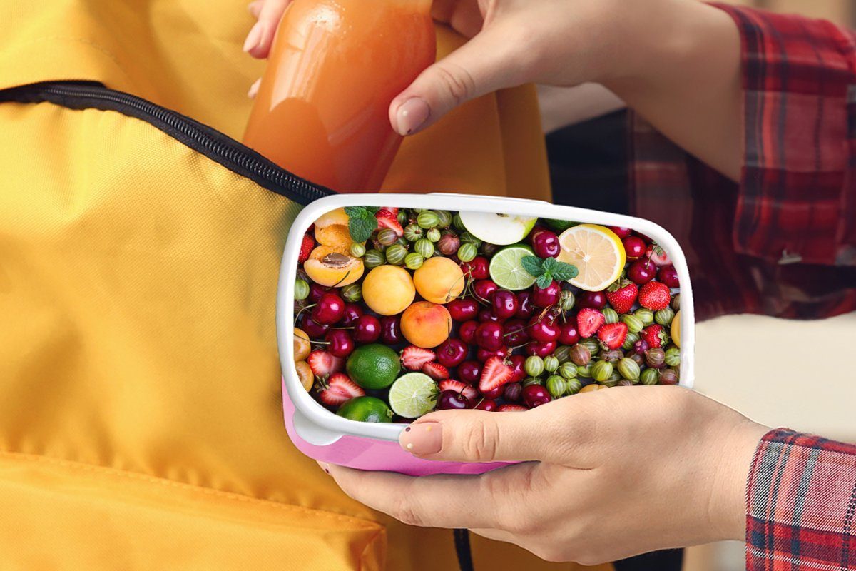 MuchoWow Lunchbox Obst - rosa Erwachsene, Sommer, Farben Kinder, - Brotdose Mädchen, für Kunststoff, (2-tlg), Brotbox Snackbox, Kunststoff
